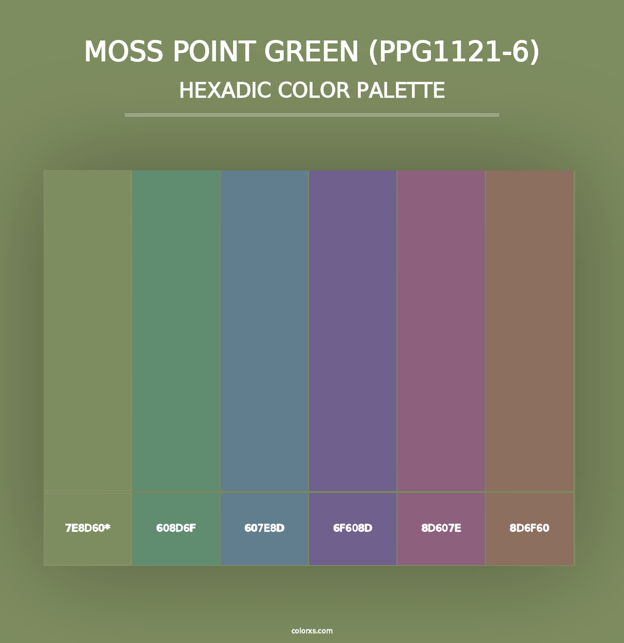 Moss Point Green (PPG1121-6) - Hexadic Color Palette