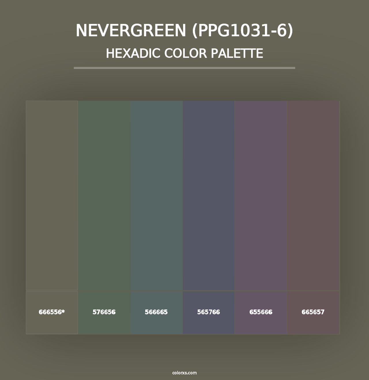 Nevergreen (PPG1031-6) - Hexadic Color Palette