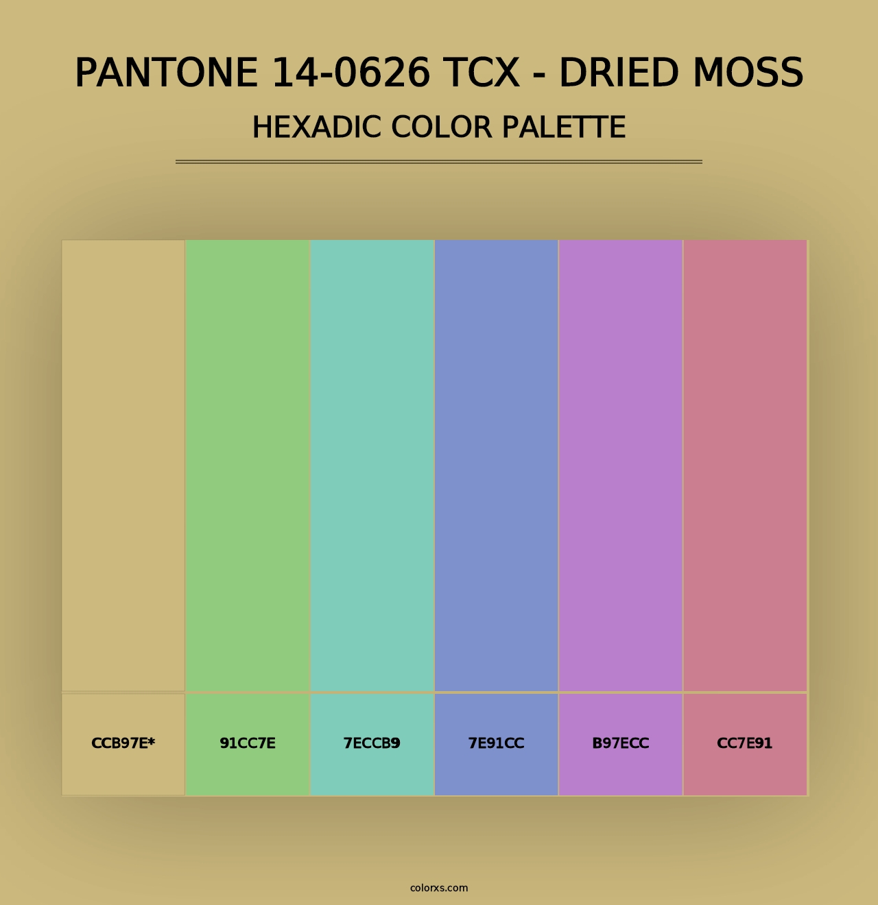 PANTONE 14-0626 TCX - Dried Moss - Hexadic Color Palette