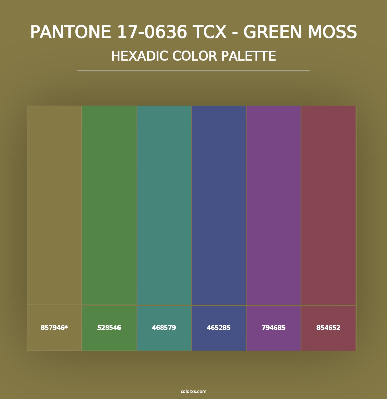 PANTONE 17-0636 TCX - Green Moss - Hexadic Color Palette