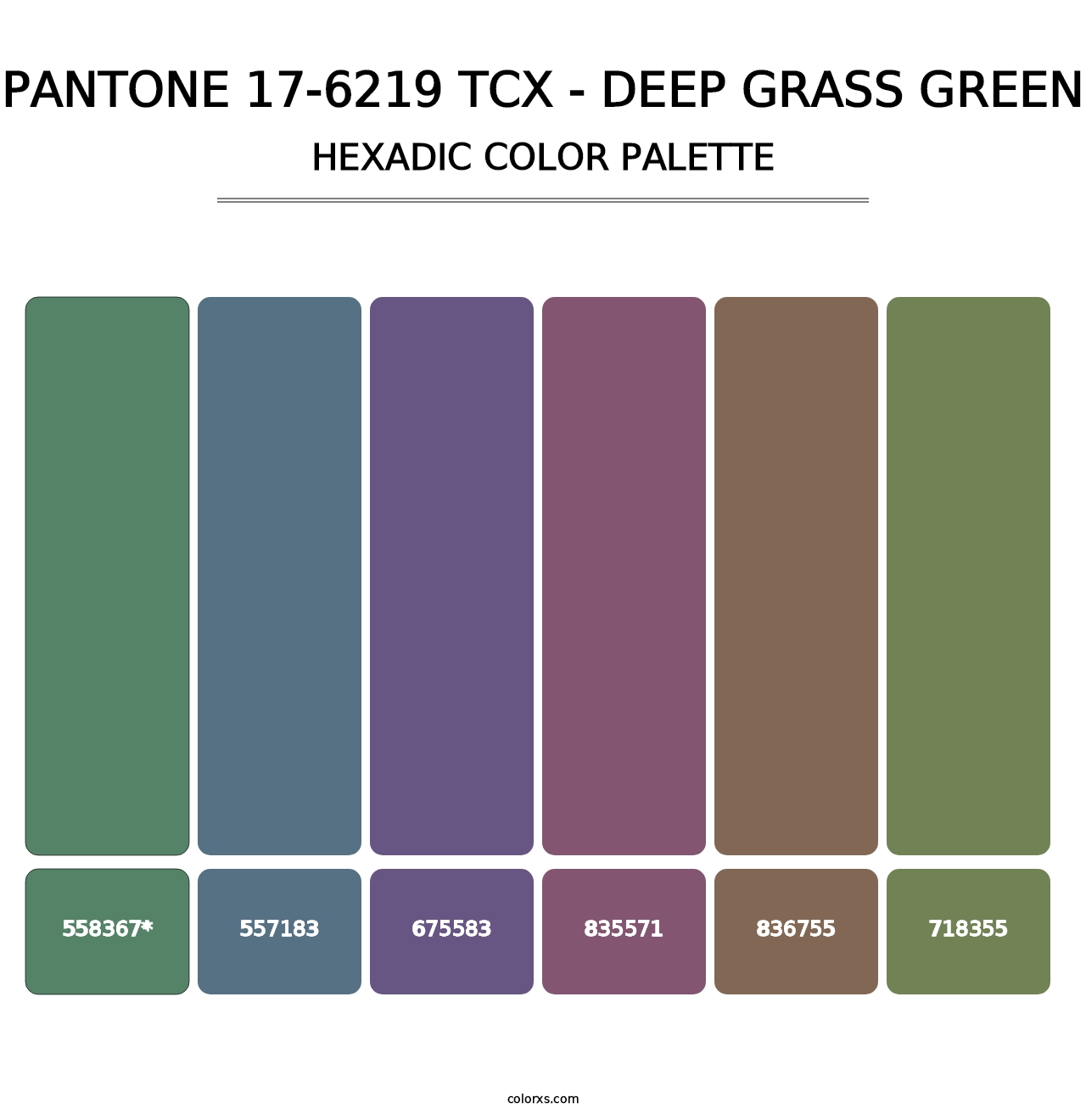 PANTONE 17-6219 TCX - Deep Grass Green - Hexadic Color Palette