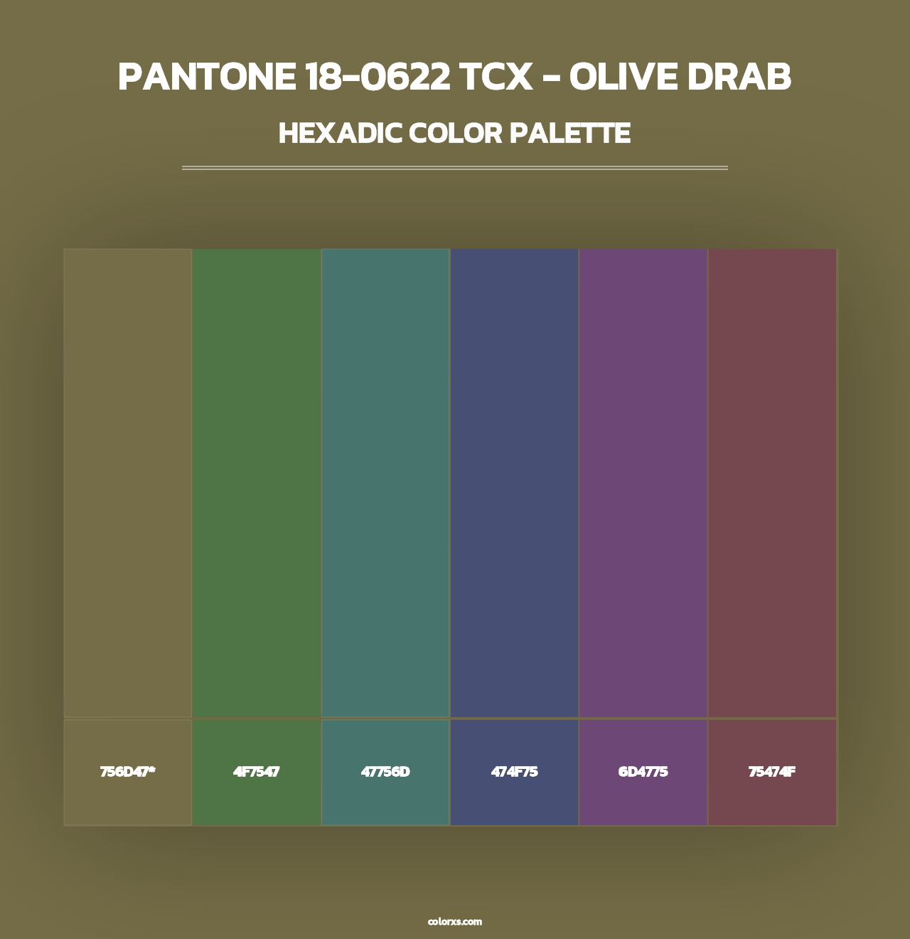 PANTONE 18-0622 TCX - Olive Drab - Hexadic Color Palette