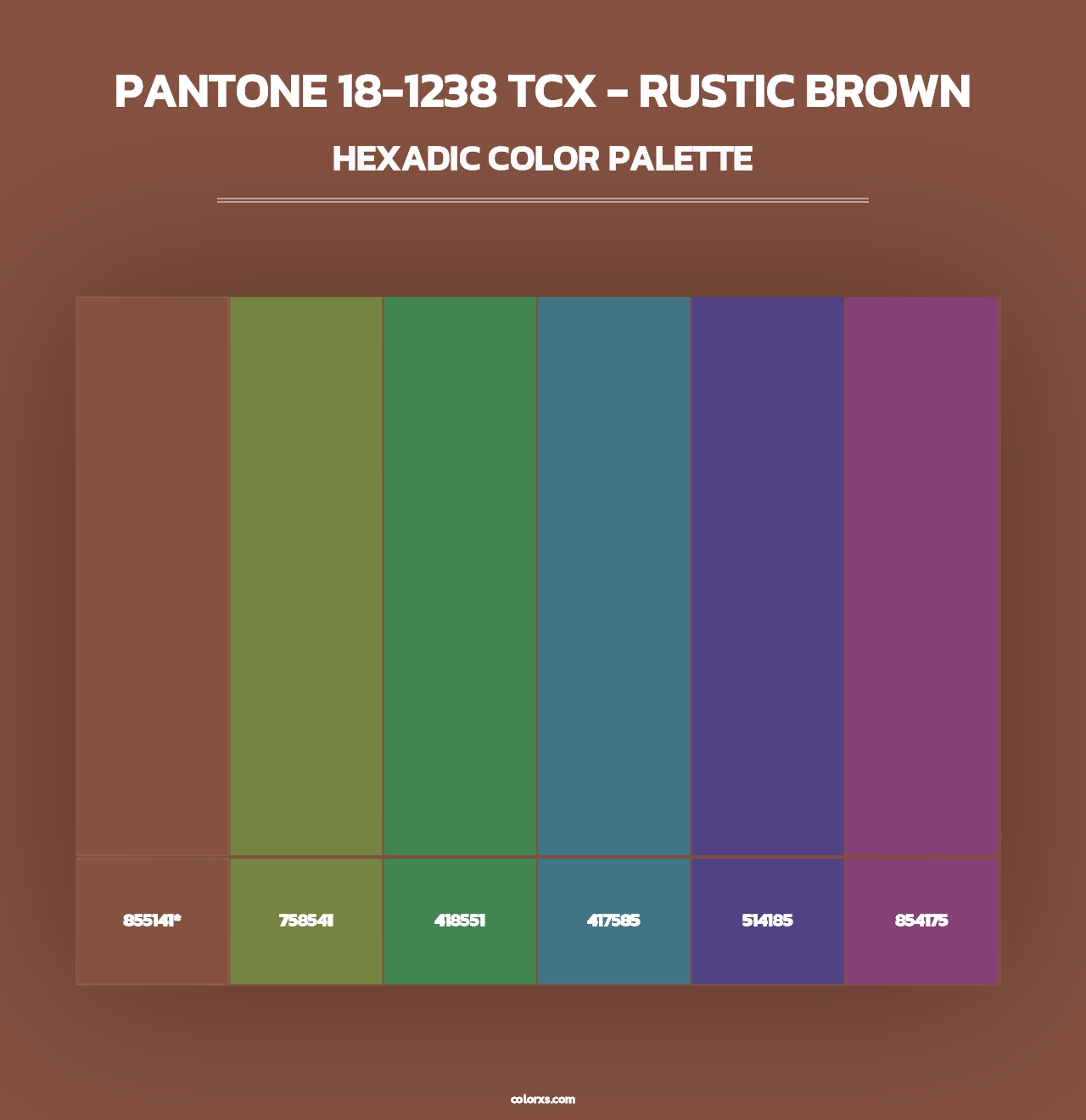 PANTONE 18-1238 TCX - Rustic Brown - Hexadic Color Palette