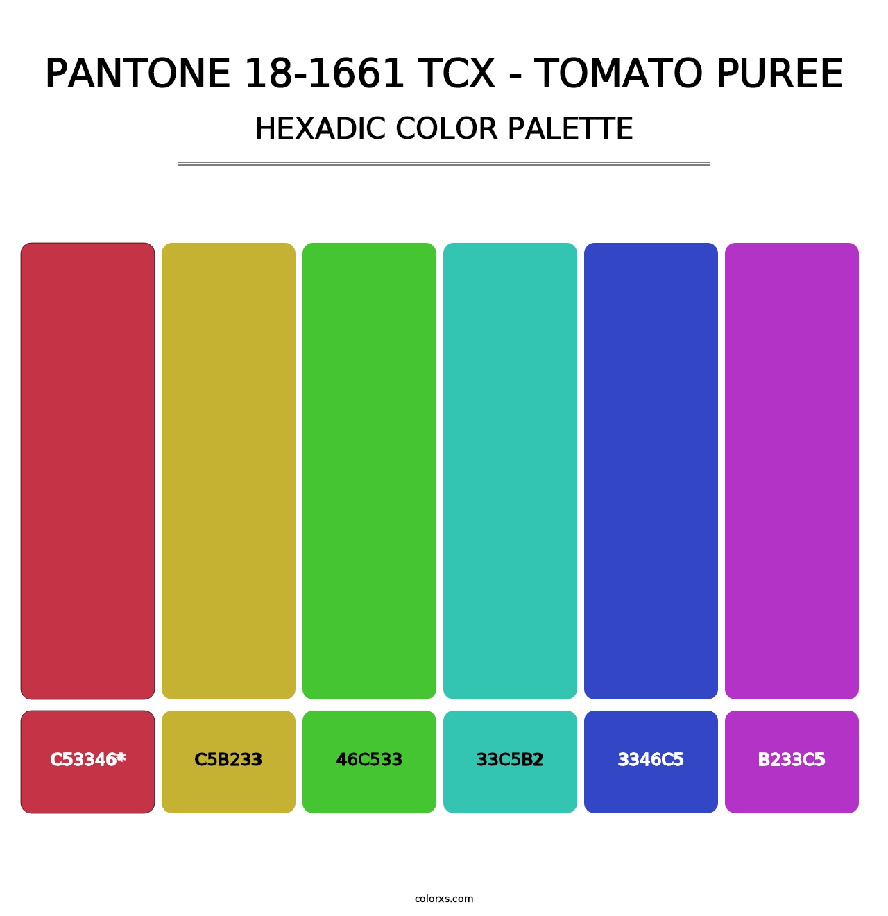 PANTONE 18-1661 TCX - Tomato Puree - Hexadic Color Palette