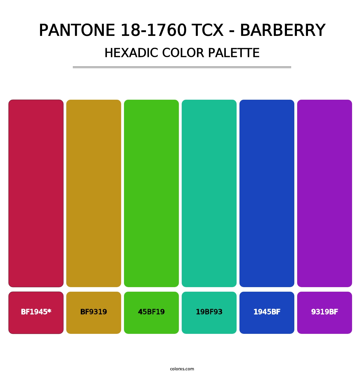 PANTONE 18-1760 TCX - Barberry - Hexadic Color Palette