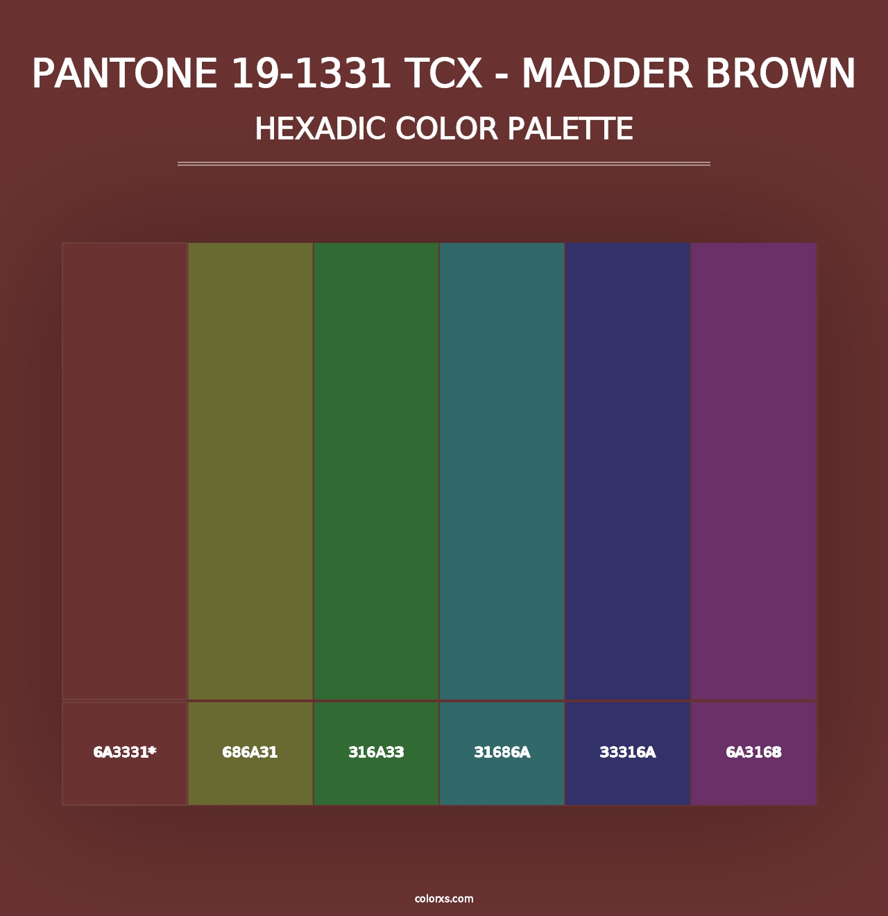 PANTONE 19-1331 TCX - Madder Brown - Hexadic Color Palette