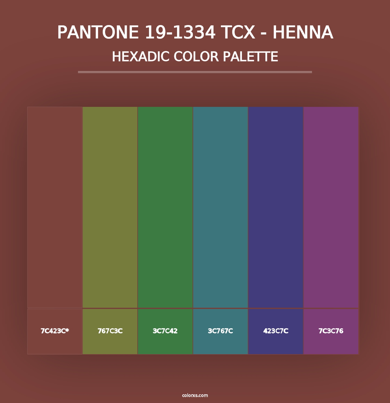 PANTONE 19-1334 TCX - Henna - Hexadic Color Palette