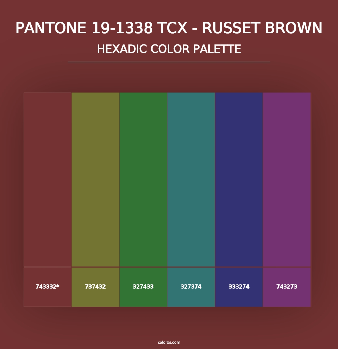 PANTONE 19-1338 TCX - Russet Brown - Hexadic Color Palette