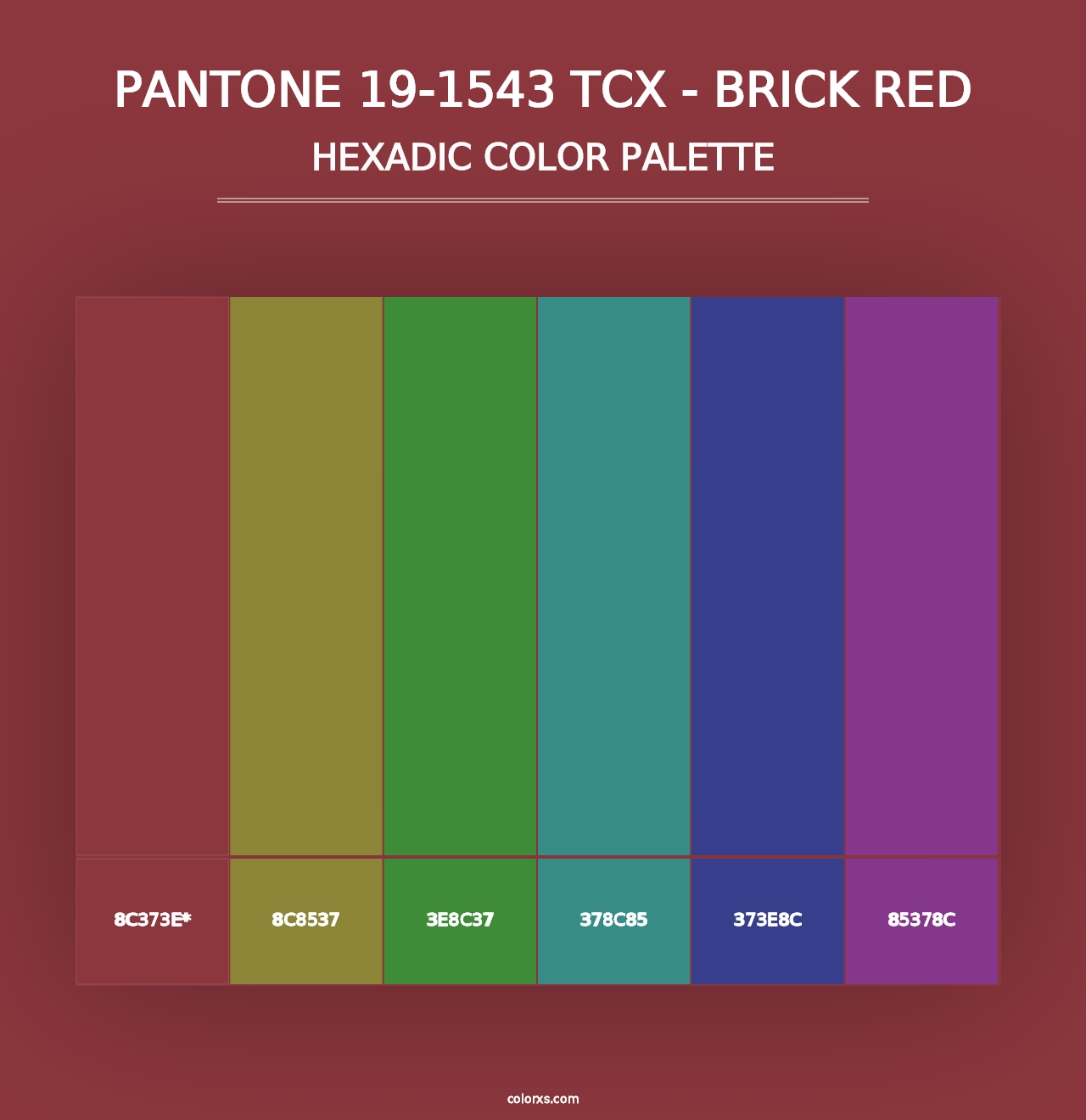 PANTONE 19-1543 TCX - Brick Red - Hexadic Color Palette