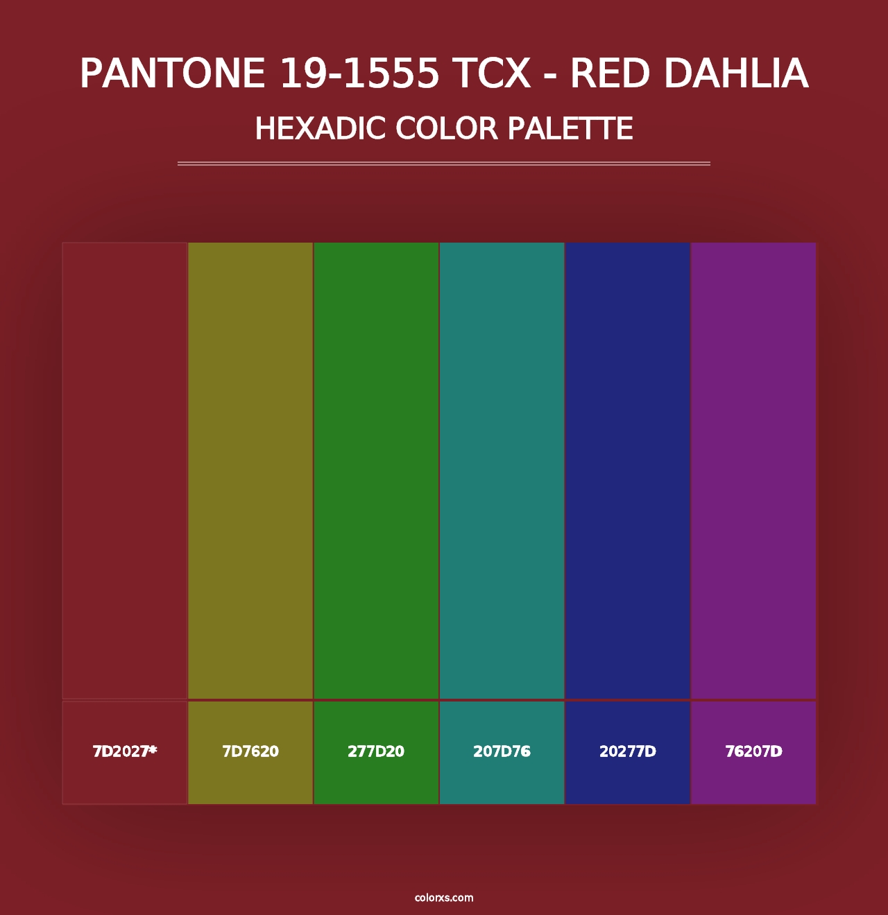 PANTONE 19-1555 TCX - Red Dahlia - Hexadic Color Palette