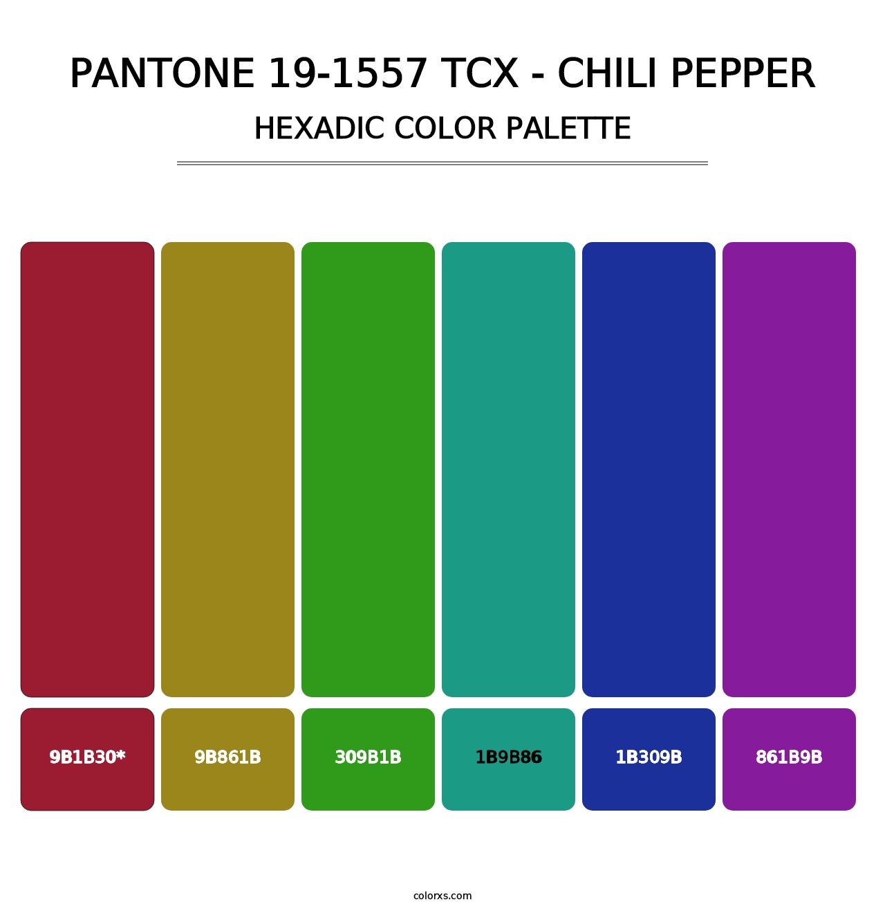 PANTONE 19-1557 TCX - Chili Pepper - Hexadic Color Palette