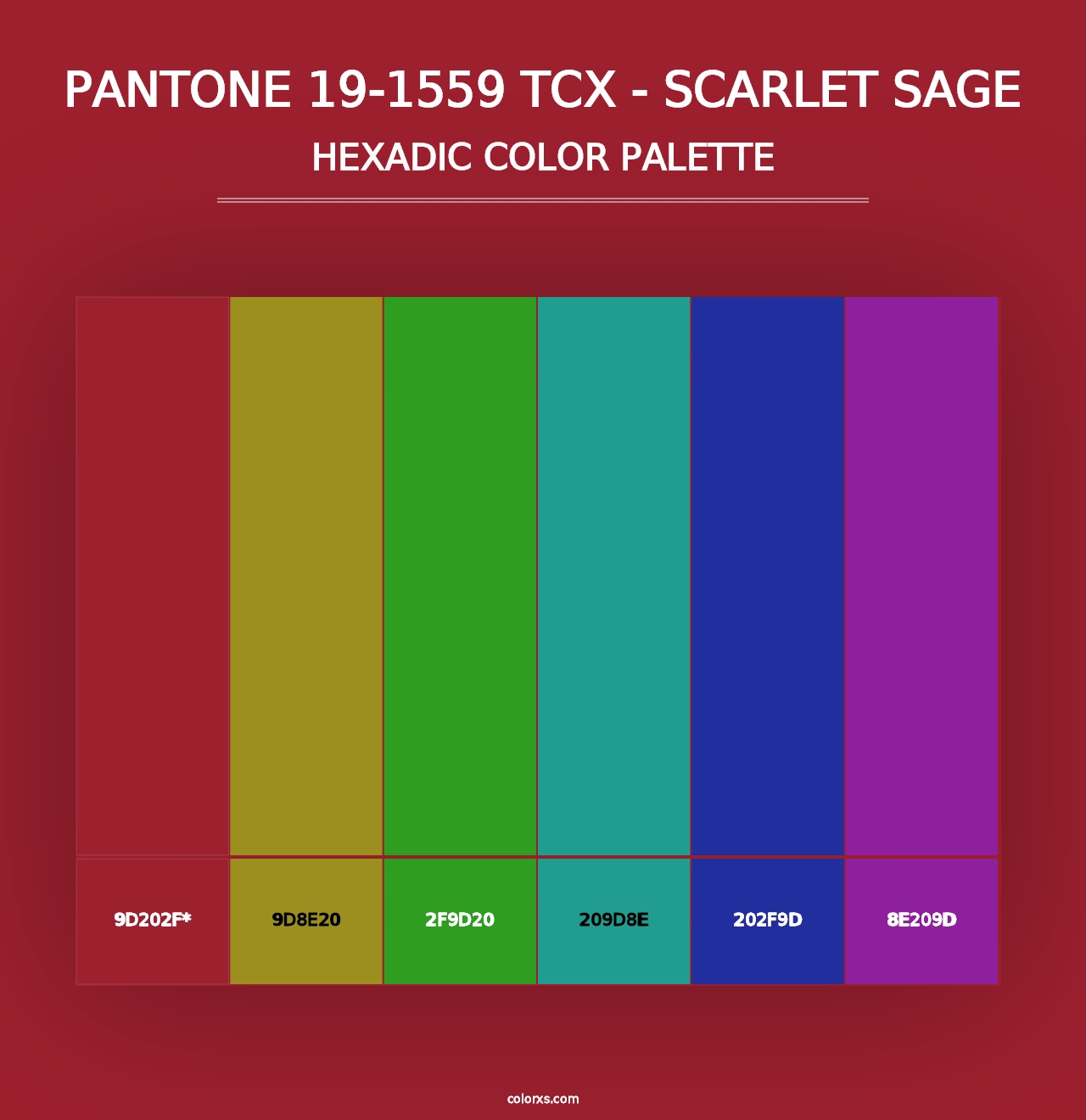 PANTONE 19-1559 TCX - Scarlet Sage - Hexadic Color Palette