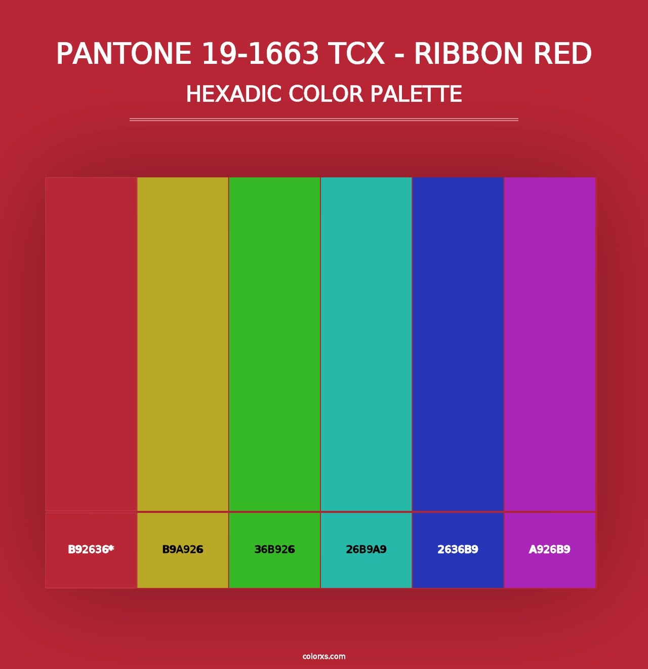 PANTONE 19-1663 TCX - Ribbon Red - Hexadic Color Palette