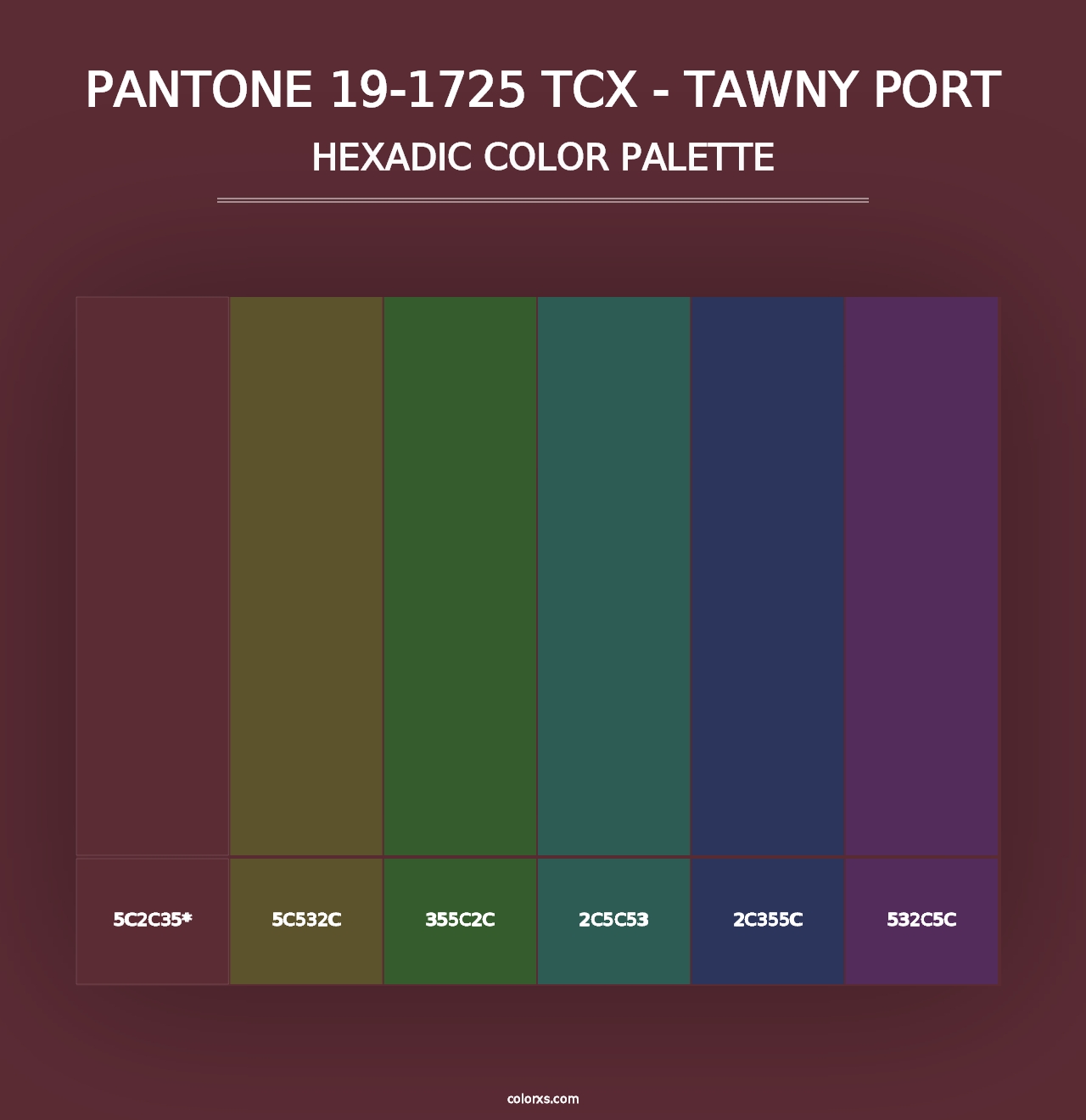 PANTONE 19-1725 TCX - Tawny Port - Hexadic Color Palette