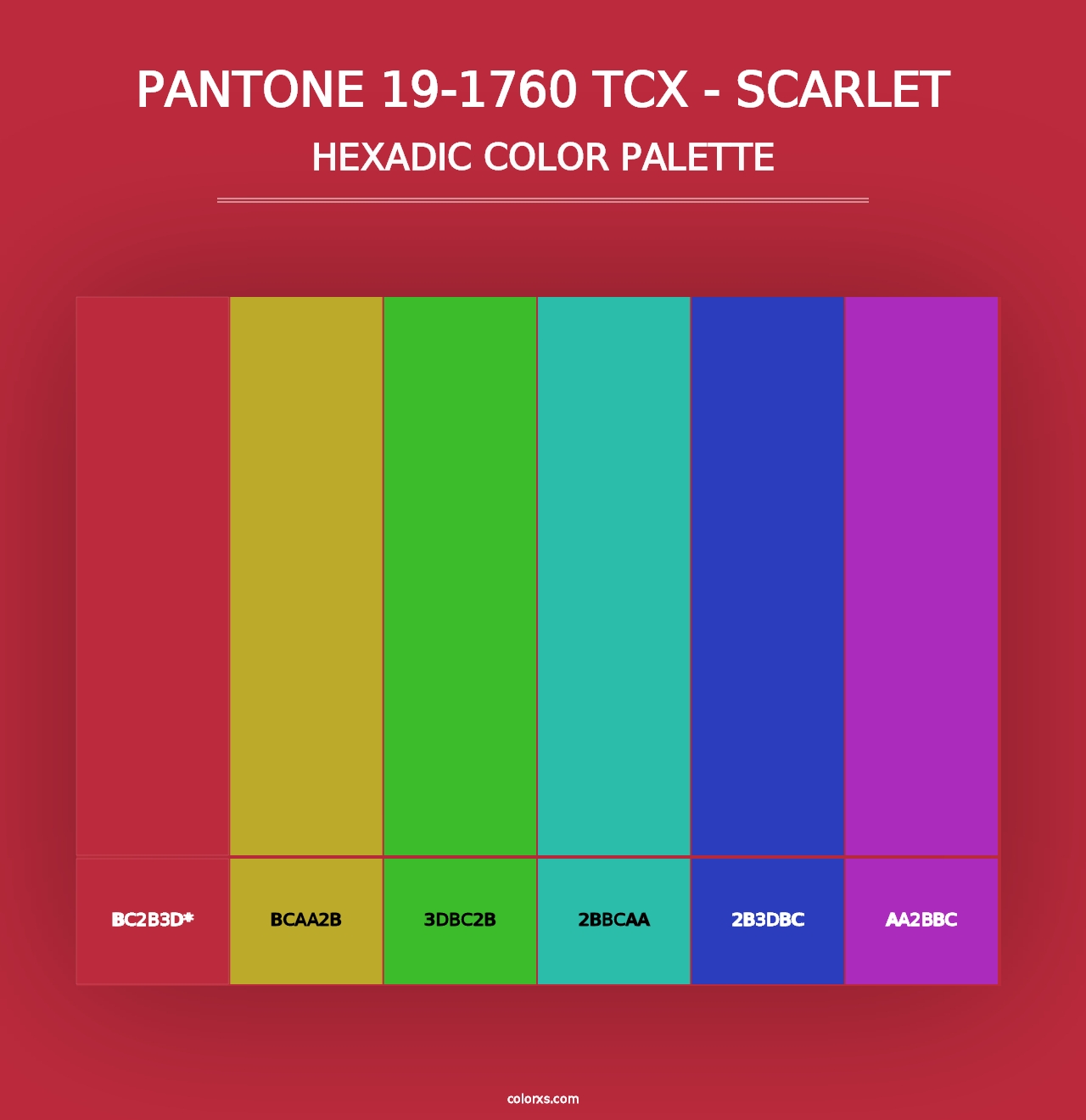 PANTONE 19-1760 TCX - Scarlet - Hexadic Color Palette