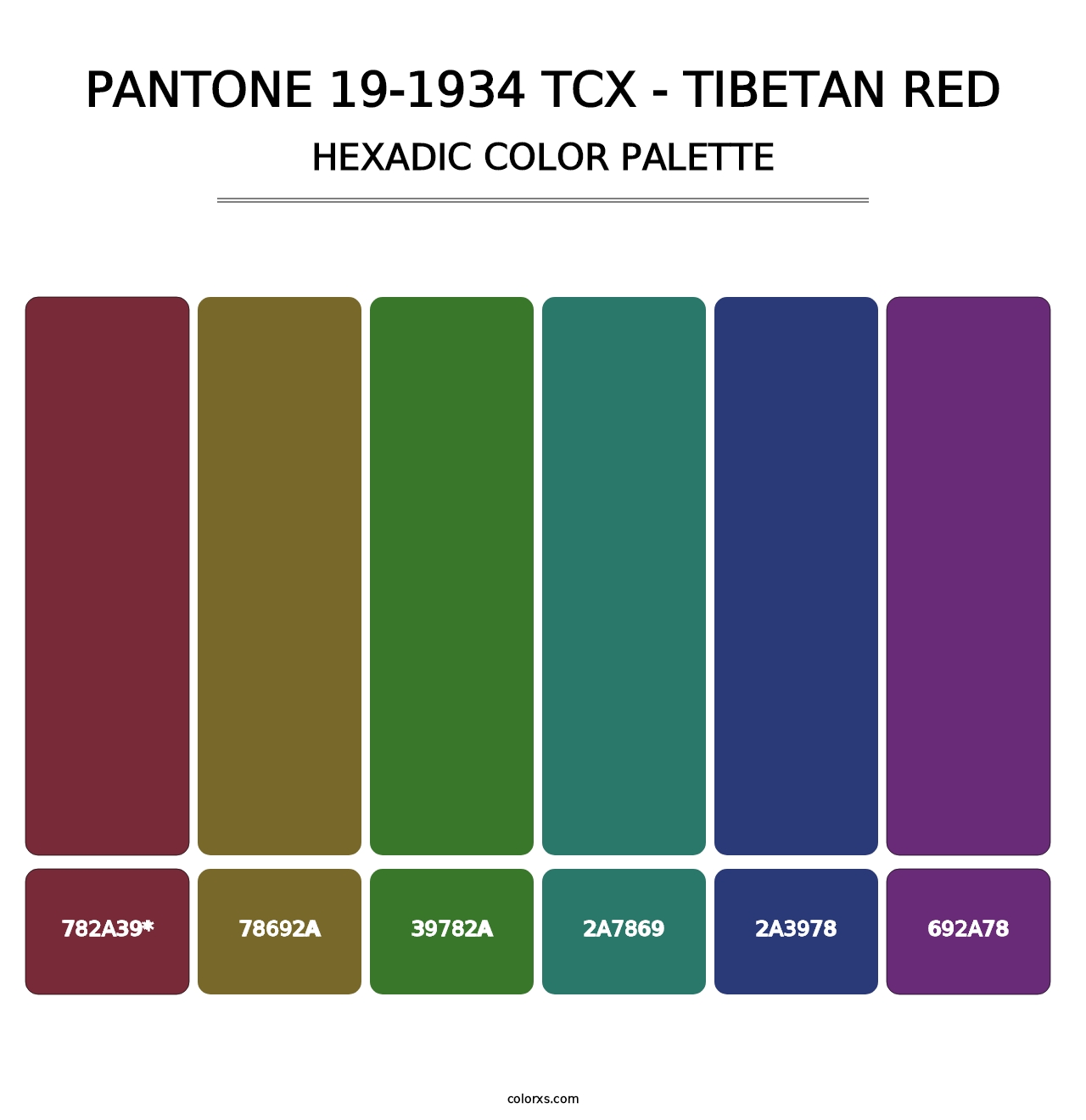 PANTONE 19-1934 TCX - Tibetan Red - Hexadic Color Palette