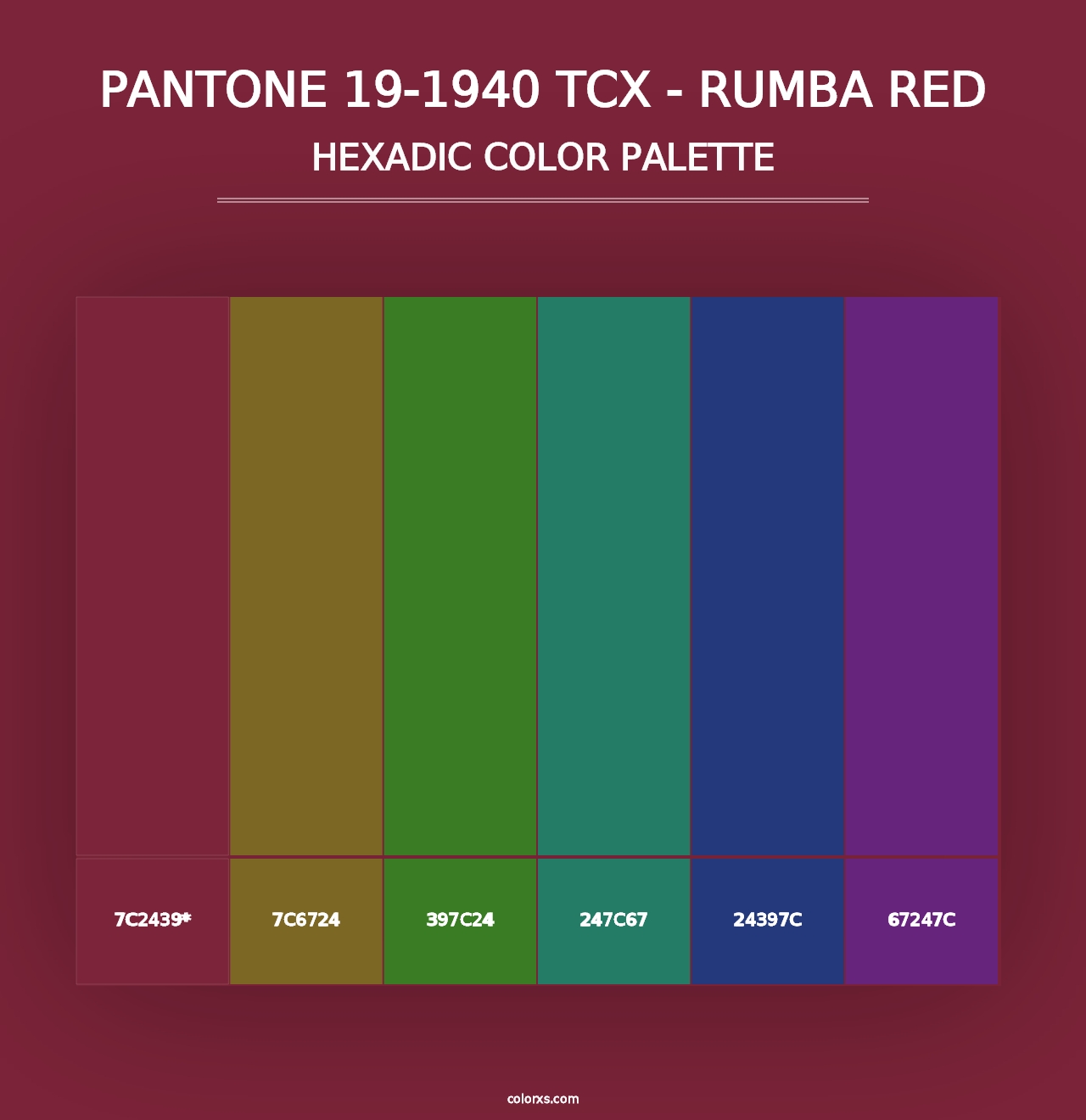 PANTONE 19-1940 TCX - Rumba Red - Hexadic Color Palette