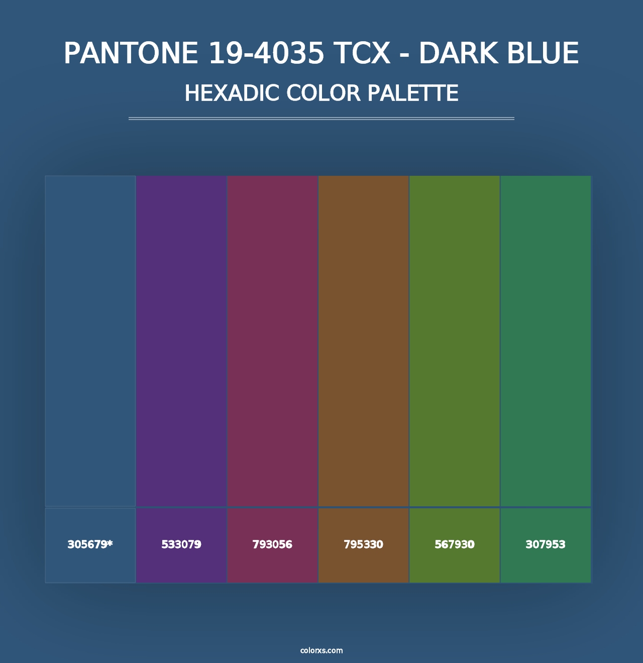 PANTONE 19-4035 TCX - Dark Blue - Hexadic Color Palette