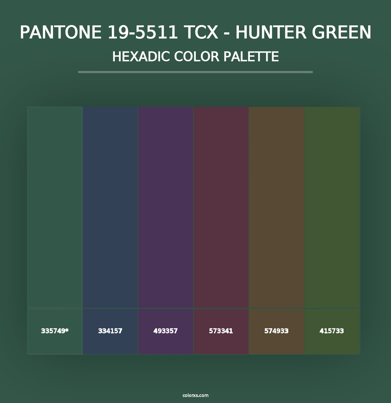 PANTONE 19-5511 TCX - Hunter Green - Hexadic Color Palette