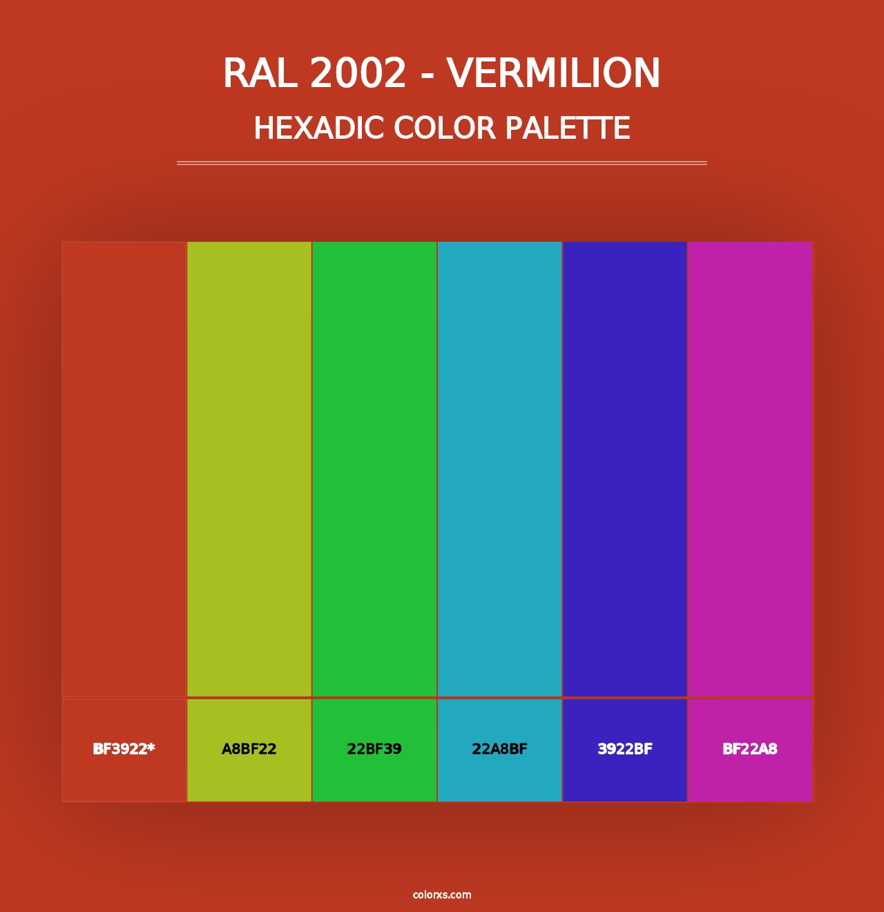 RAL 2002 - Vermilion - Hexadic Color Palette