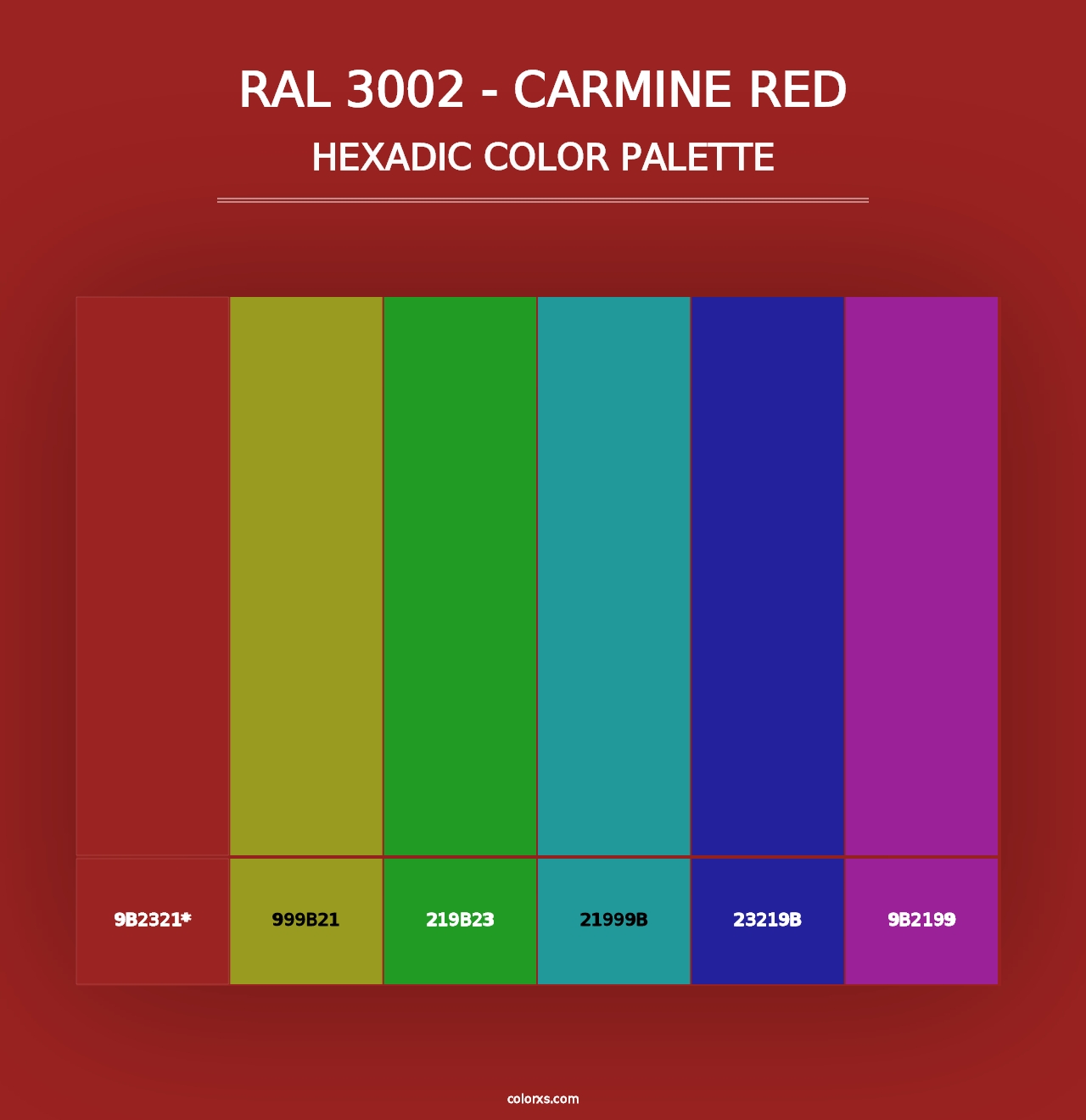 RAL 3002 - Carmine Red - Hexadic Color Palette