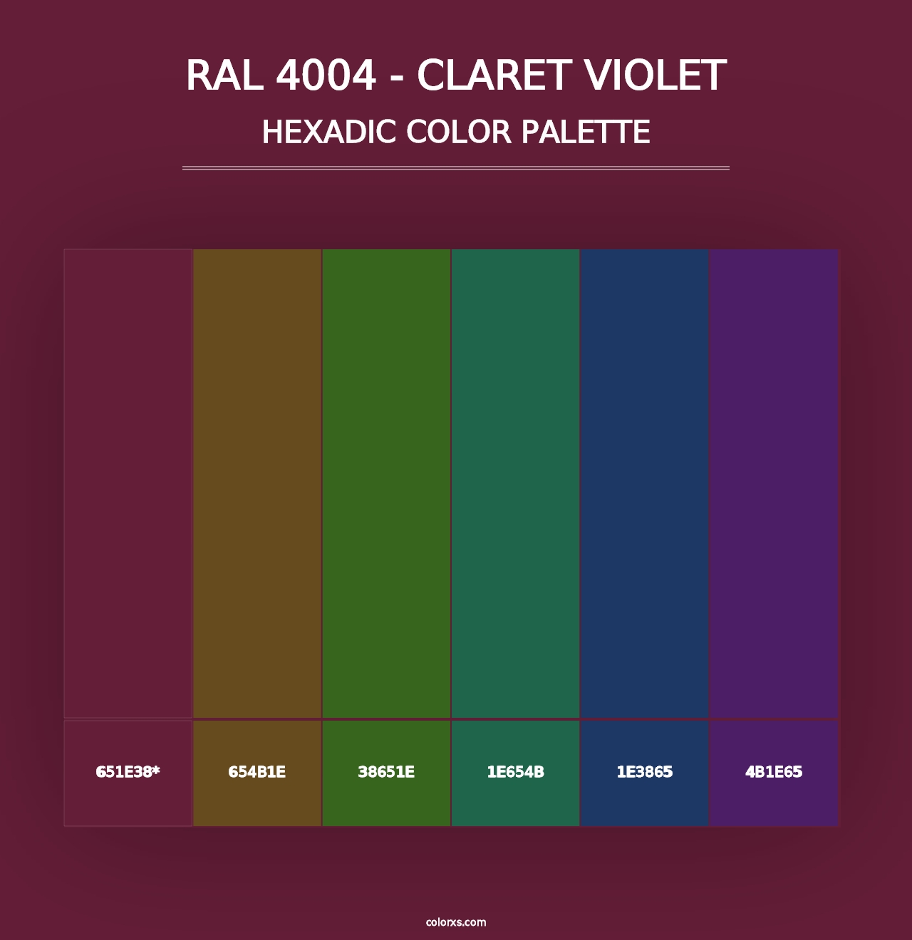 RAL 4004 - Claret Violet - Hexadic Color Palette