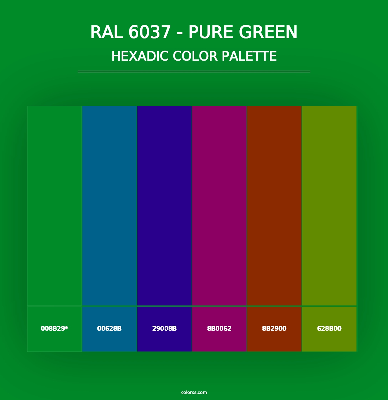 RAL 6037 - Pure Green - Hexadic Color Palette