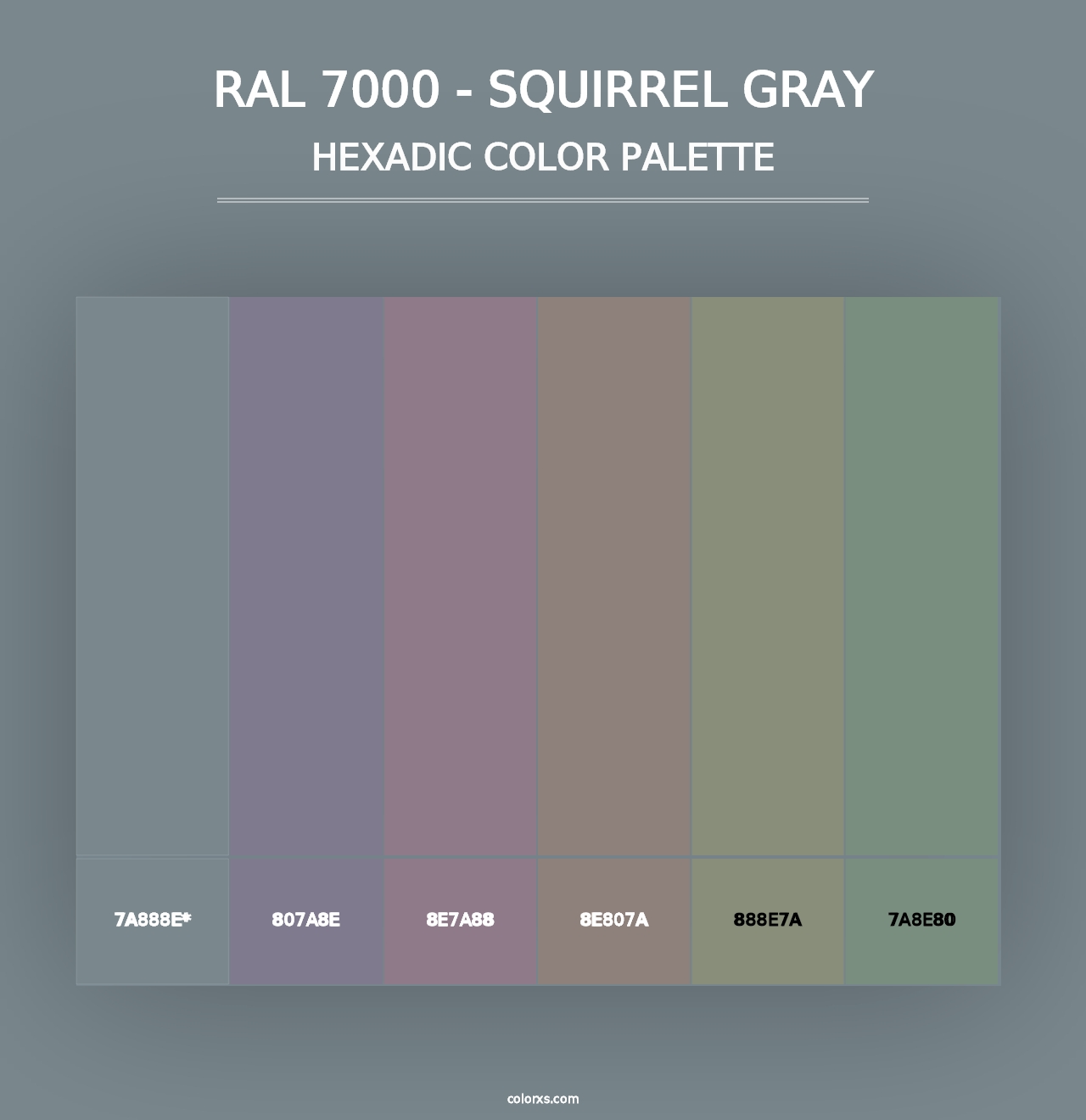 RAL 7000 - Squirrel Gray - Hexadic Color Palette