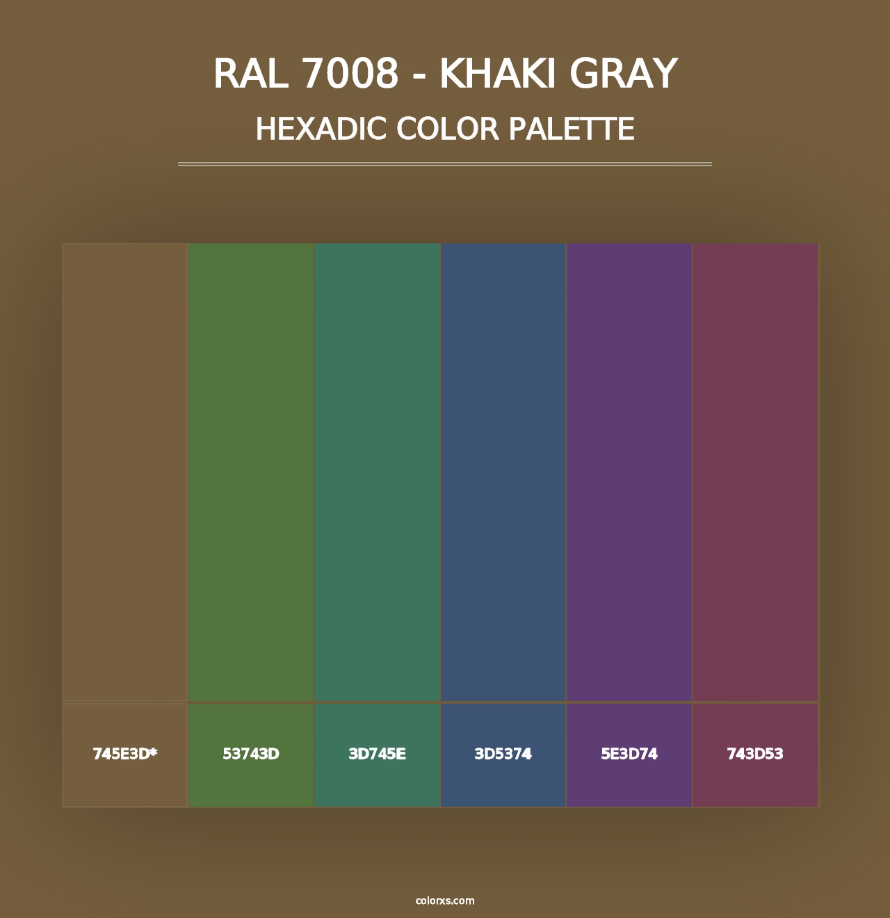 RAL 7008 - Khaki Gray - Hexadic Color Palette