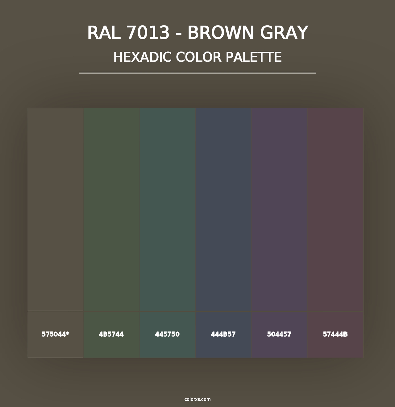 RAL 7013 - Brown Gray - Hexadic Color Palette