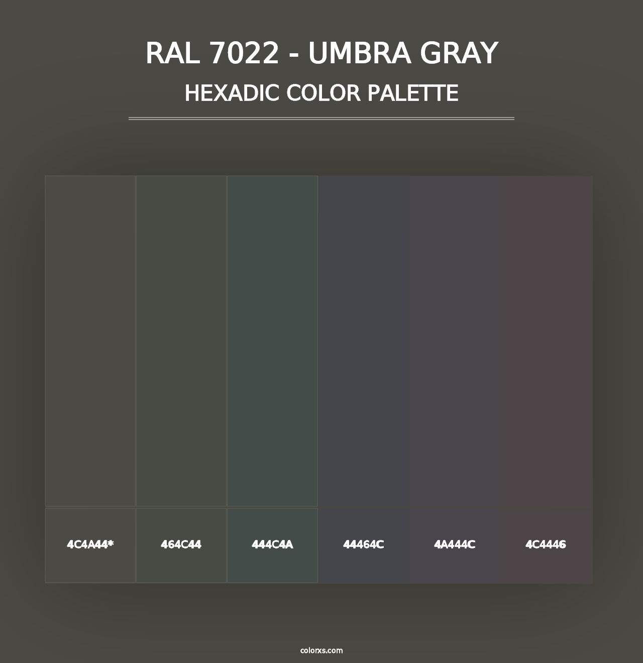 RAL 7022 - Umbra Gray - Hexadic Color Palette