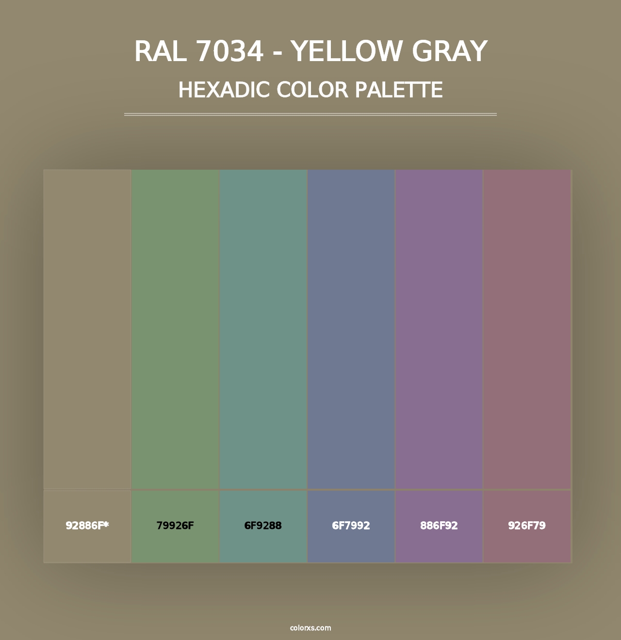 RAL 7034 - Yellow Gray - Hexadic Color Palette