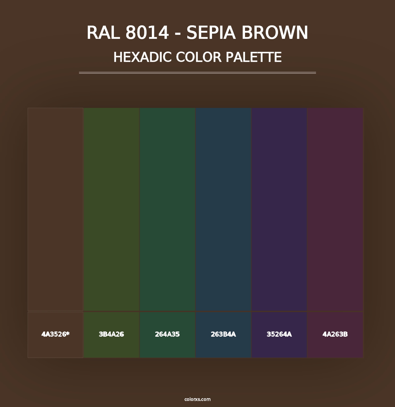 RAL 8014 - Sepia Brown - Hexadic Color Palette