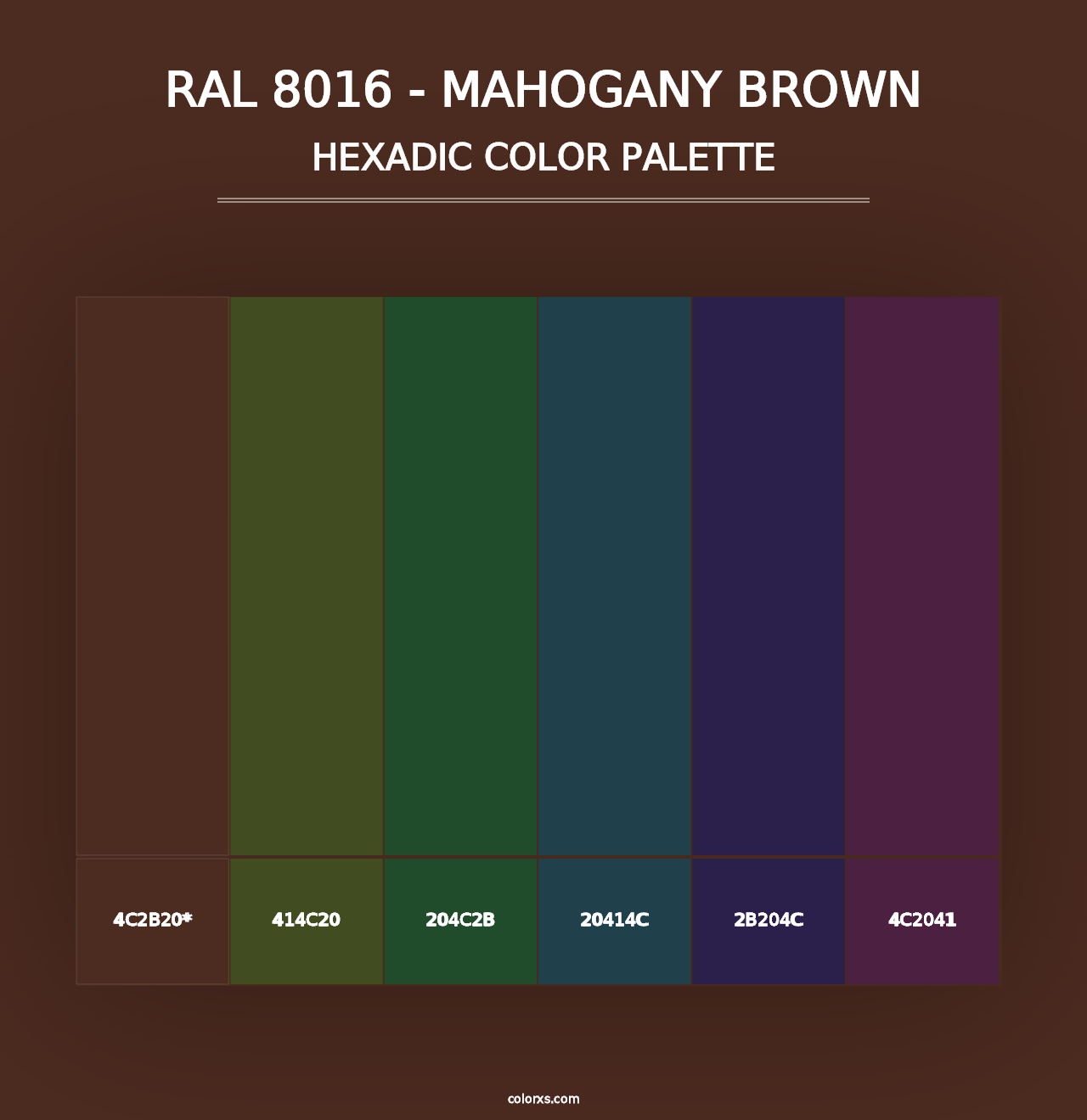 RAL 8016 - Mahogany Brown - Hexadic Color Palette