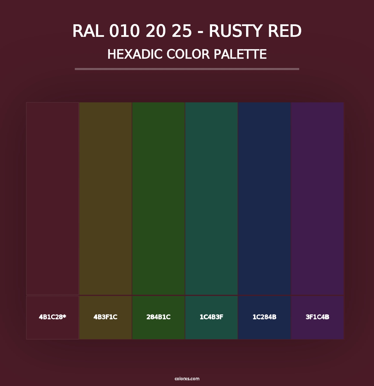 RAL 010 20 25 - Rusty Red - Hexadic Color Palette