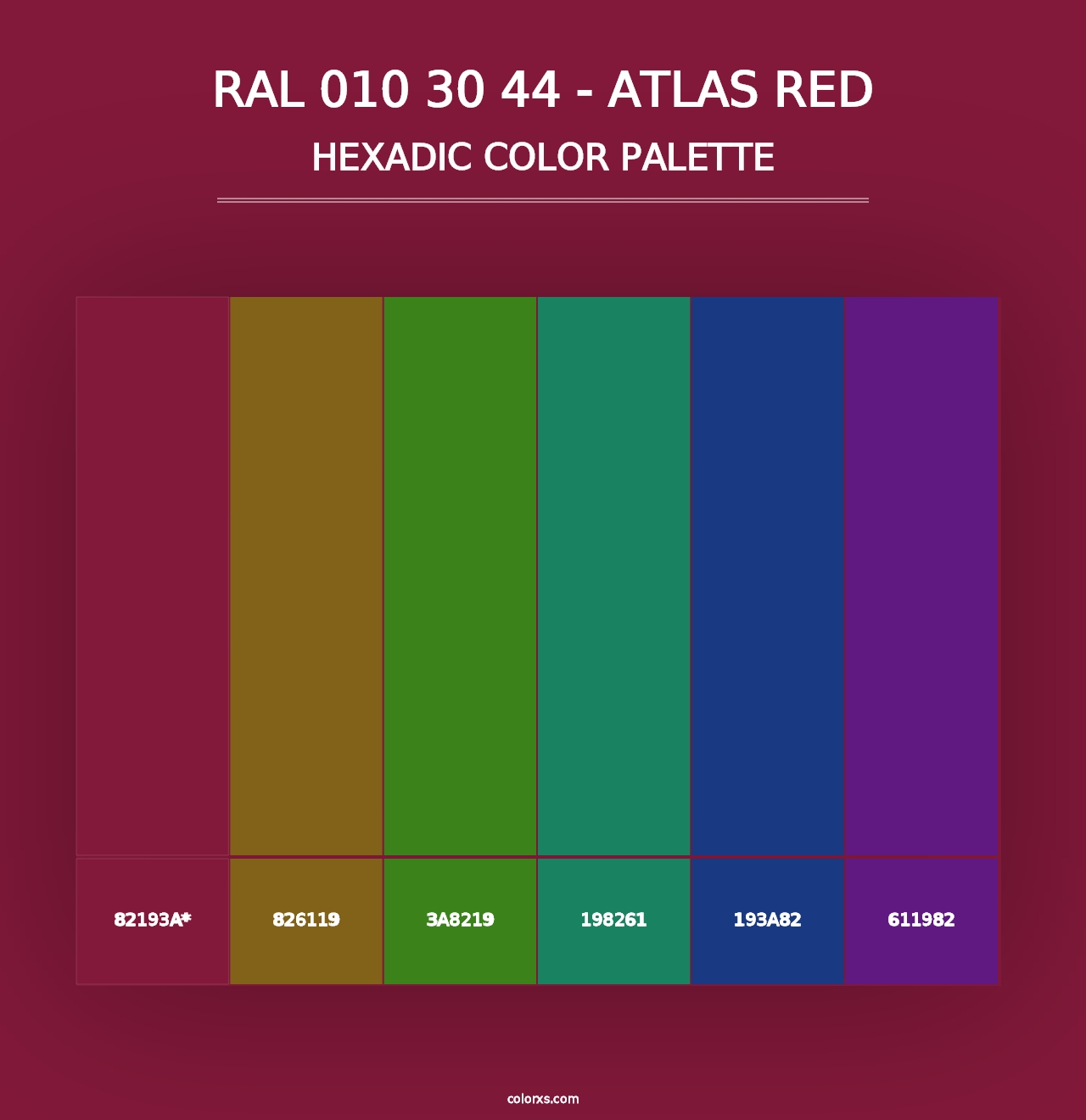 RAL 010 30 44 - Atlas Red - Hexadic Color Palette