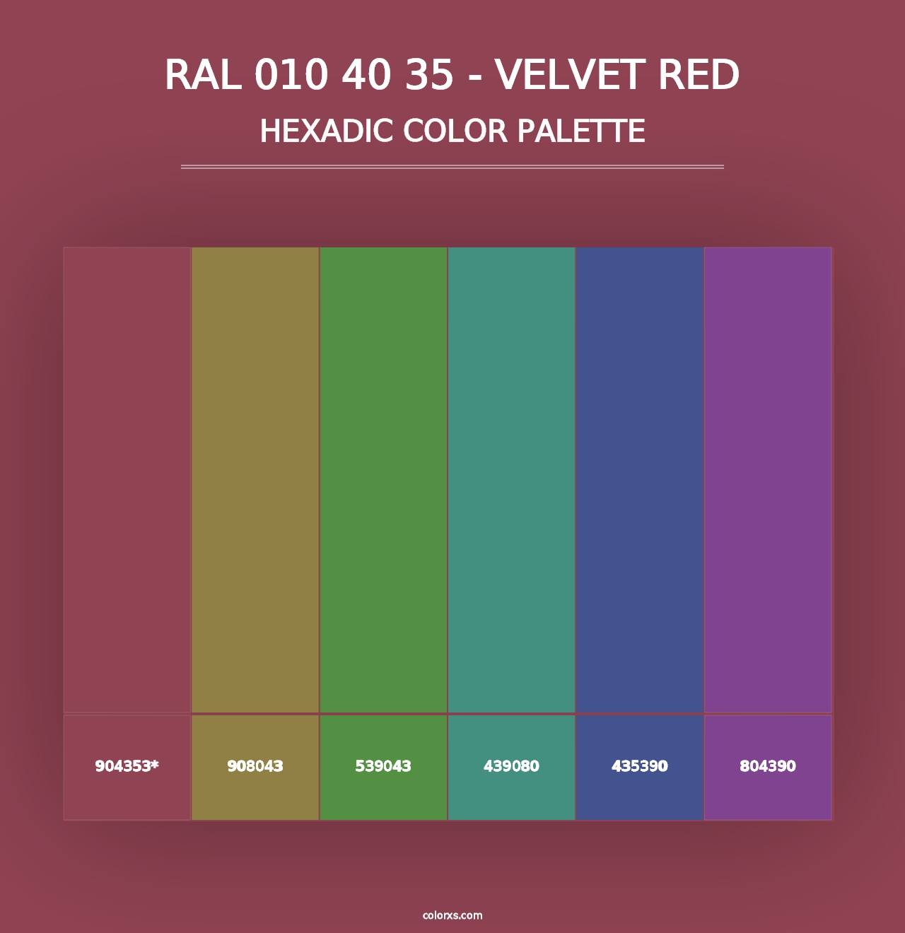 RAL 010 40 35 - Velvet Red - Hexadic Color Palette