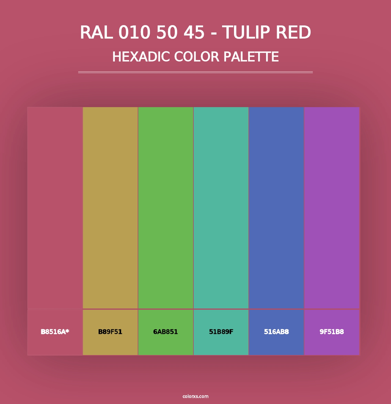 RAL 010 50 45 - Tulip Red - Hexadic Color Palette