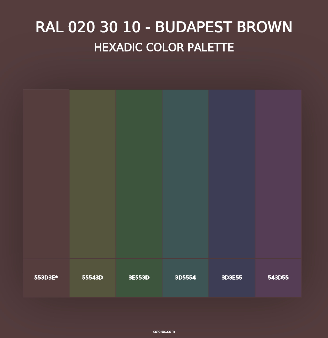 RAL 020 30 10 - Budapest Brown - Hexadic Color Palette