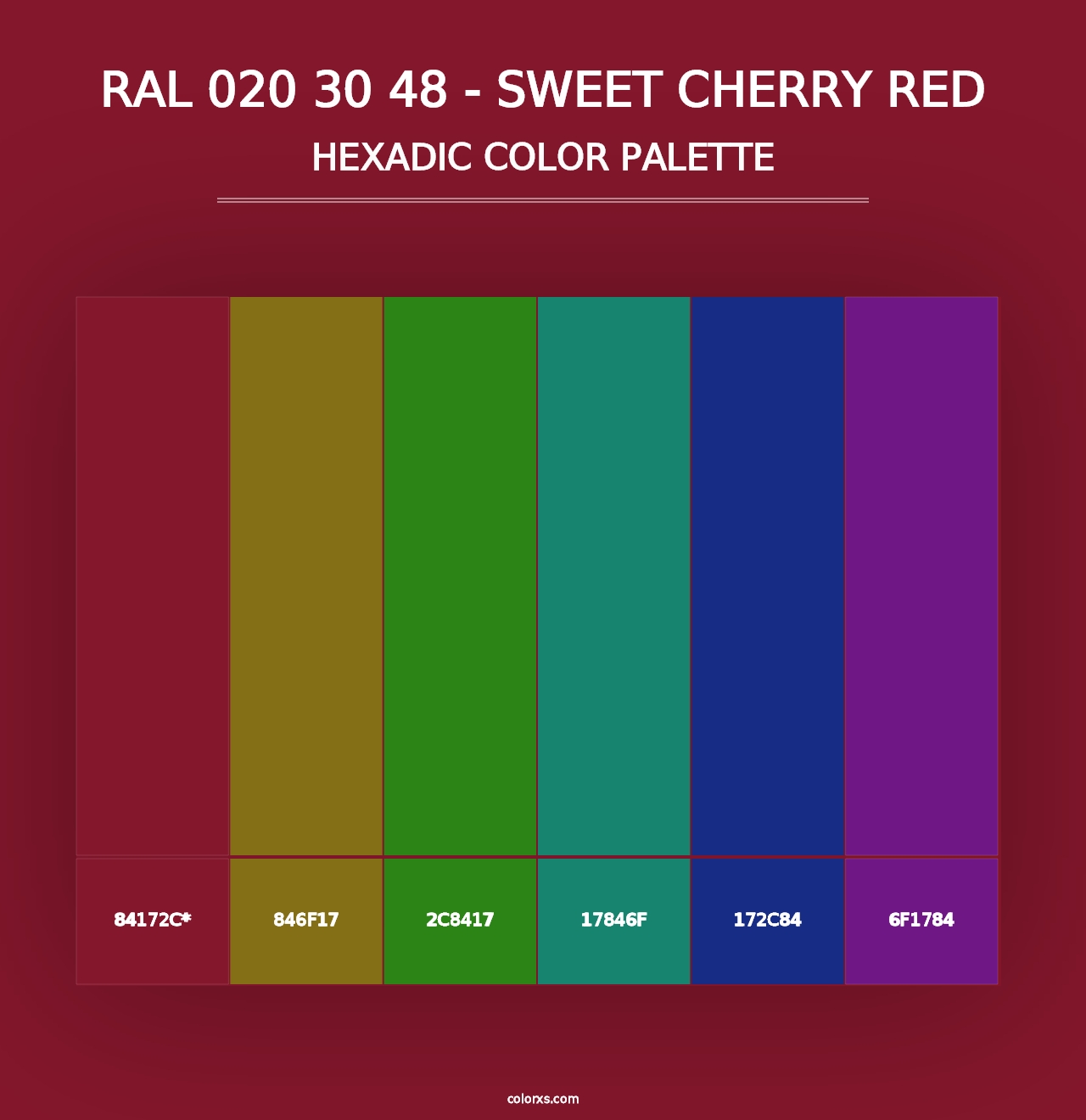 RAL 020 30 48 - Sweet Cherry Red - Hexadic Color Palette