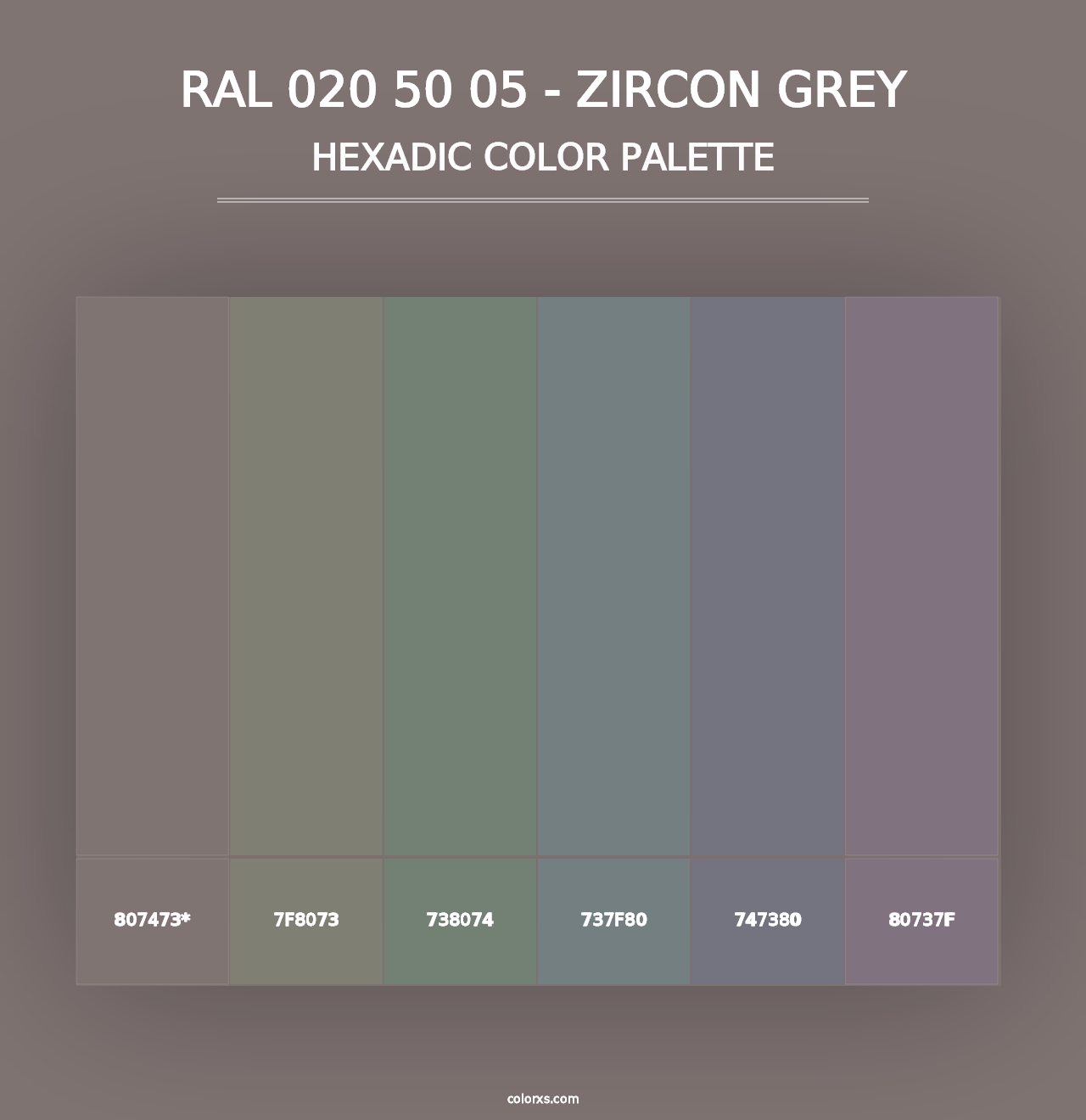 RAL 020 50 05 - Zircon Grey - Hexadic Color Palette