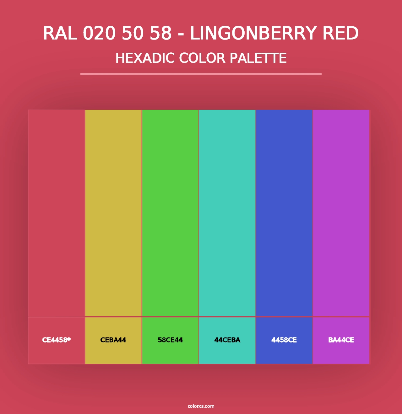 RAL 020 50 58 - Lingonberry Red - Hexadic Color Palette