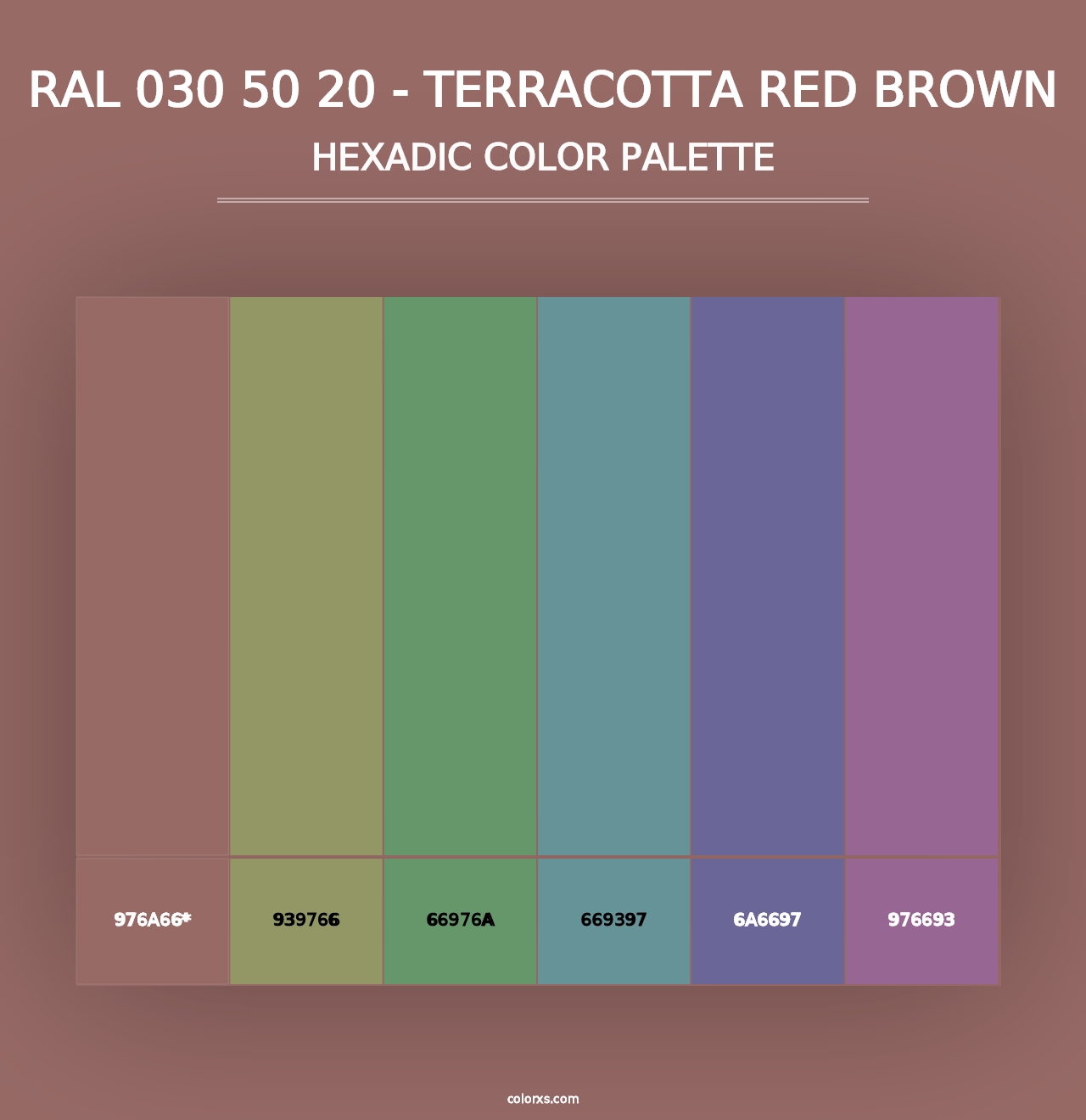 RAL 030 50 20 - Terracotta Red Brown - Hexadic Color Palette