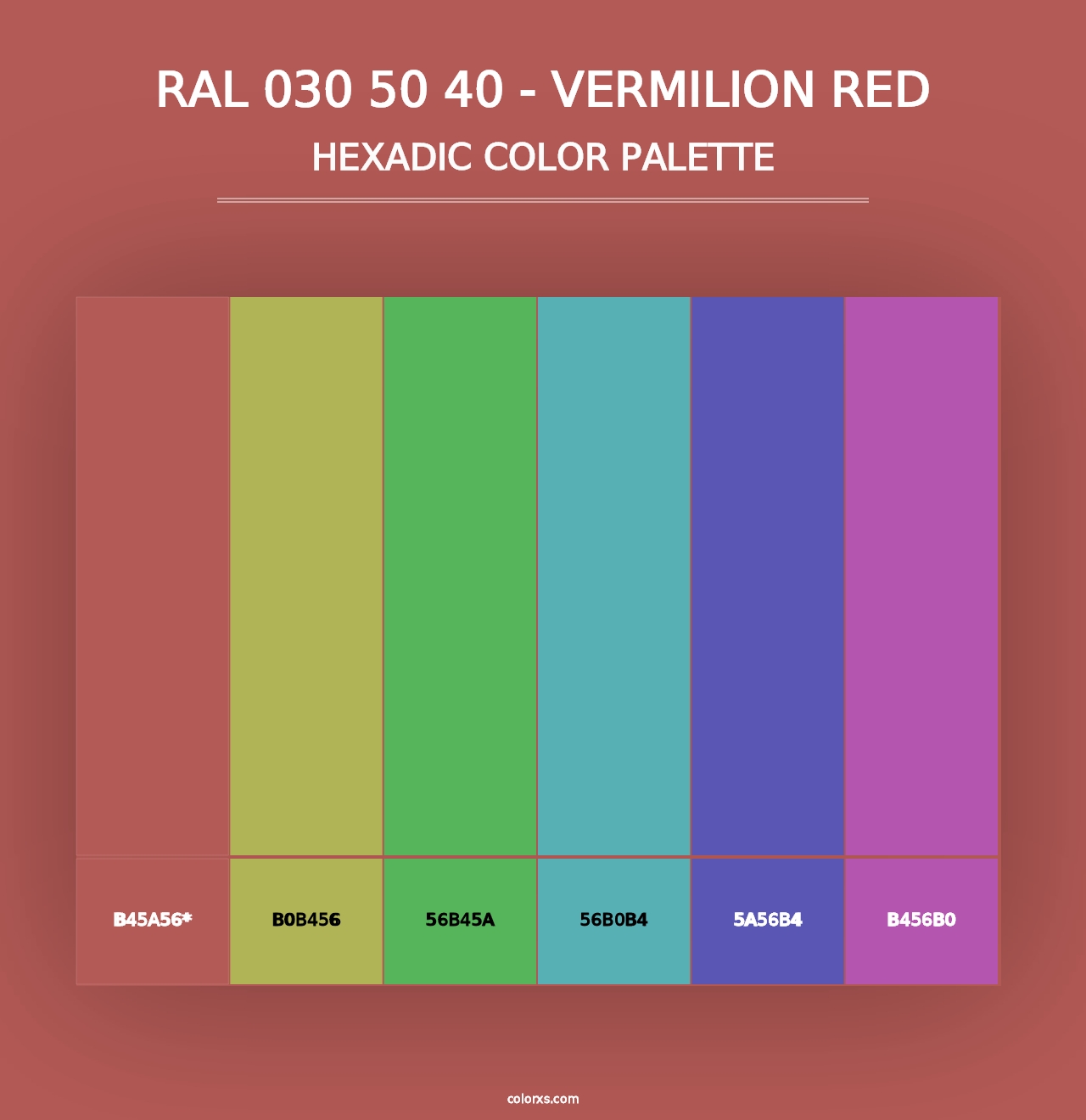 RAL 030 50 40 - Vermilion Red - Hexadic Color Palette