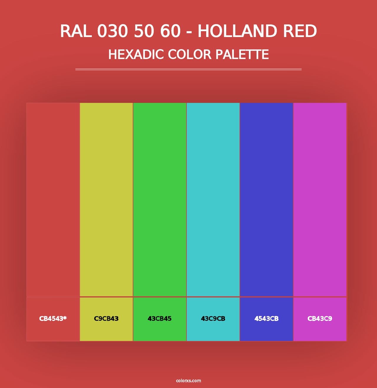 RAL 030 50 60 - Holland Red - Hexadic Color Palette