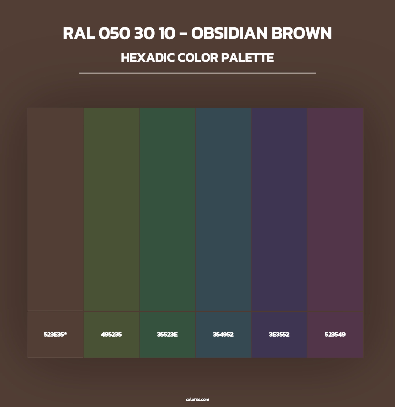 RAL 050 30 10 - Obsidian Brown - Hexadic Color Palette