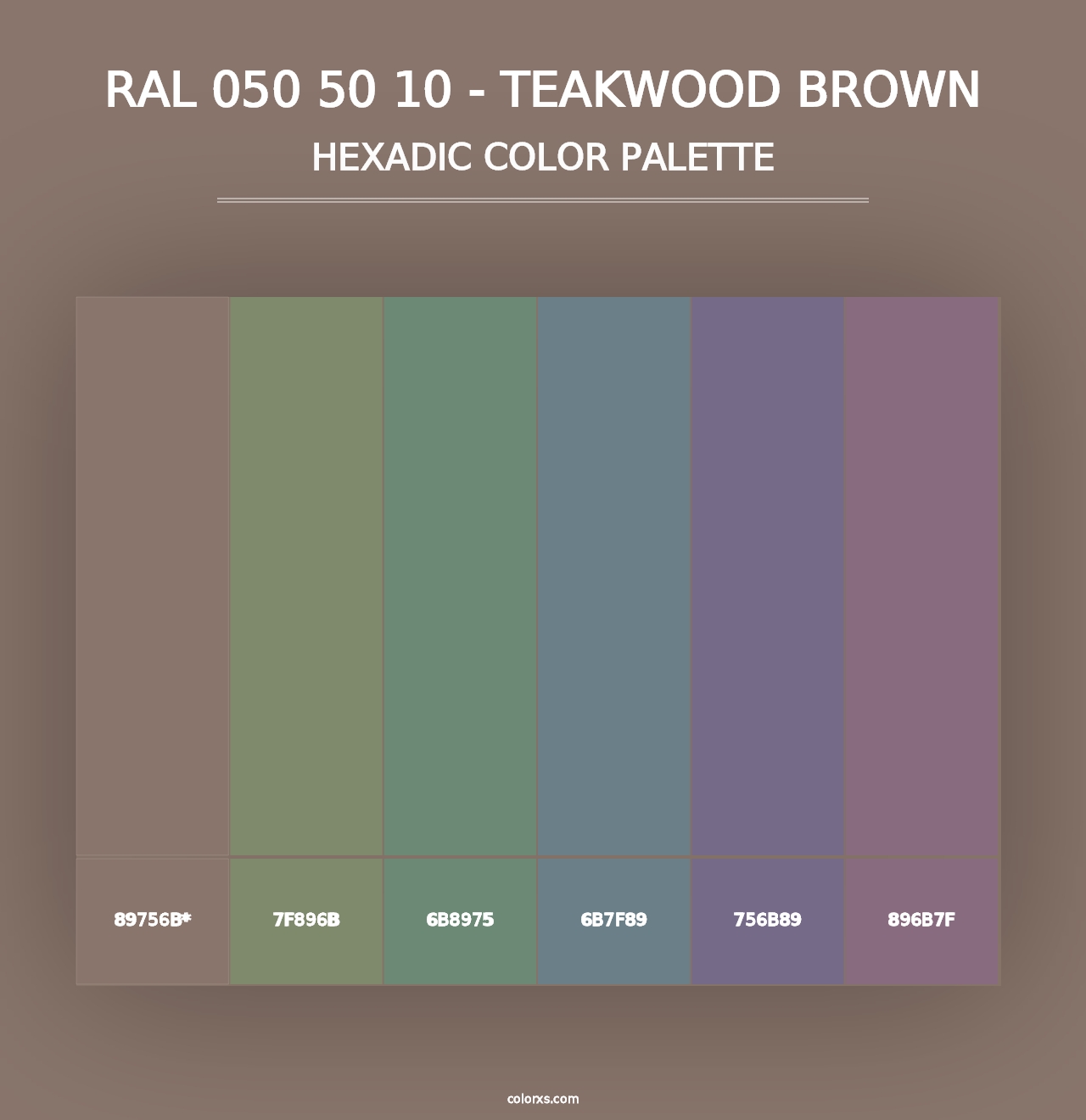 RAL 050 50 10 - Teakwood Brown - Hexadic Color Palette