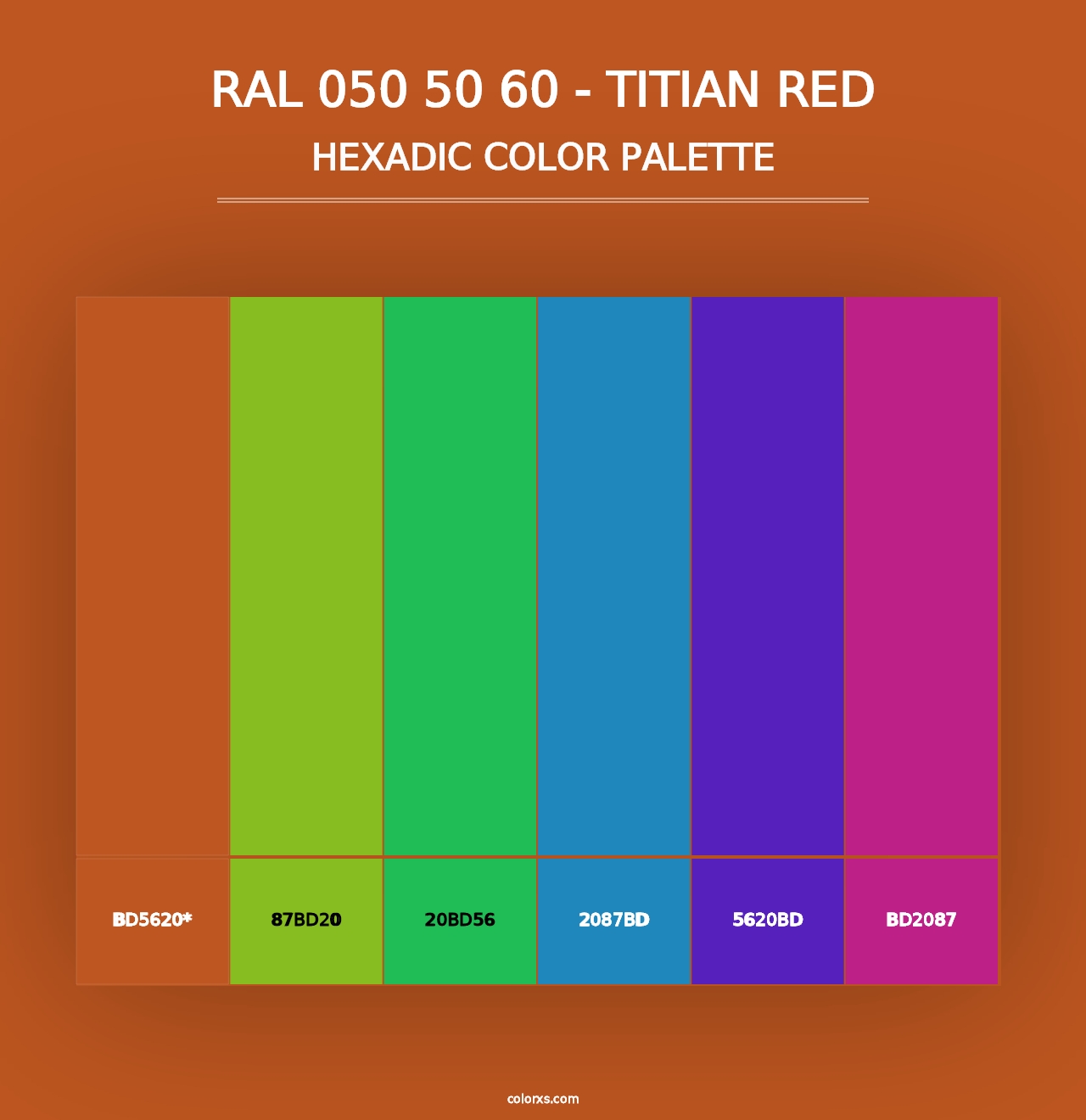 RAL 050 50 60 - Titian Red - Hexadic Color Palette