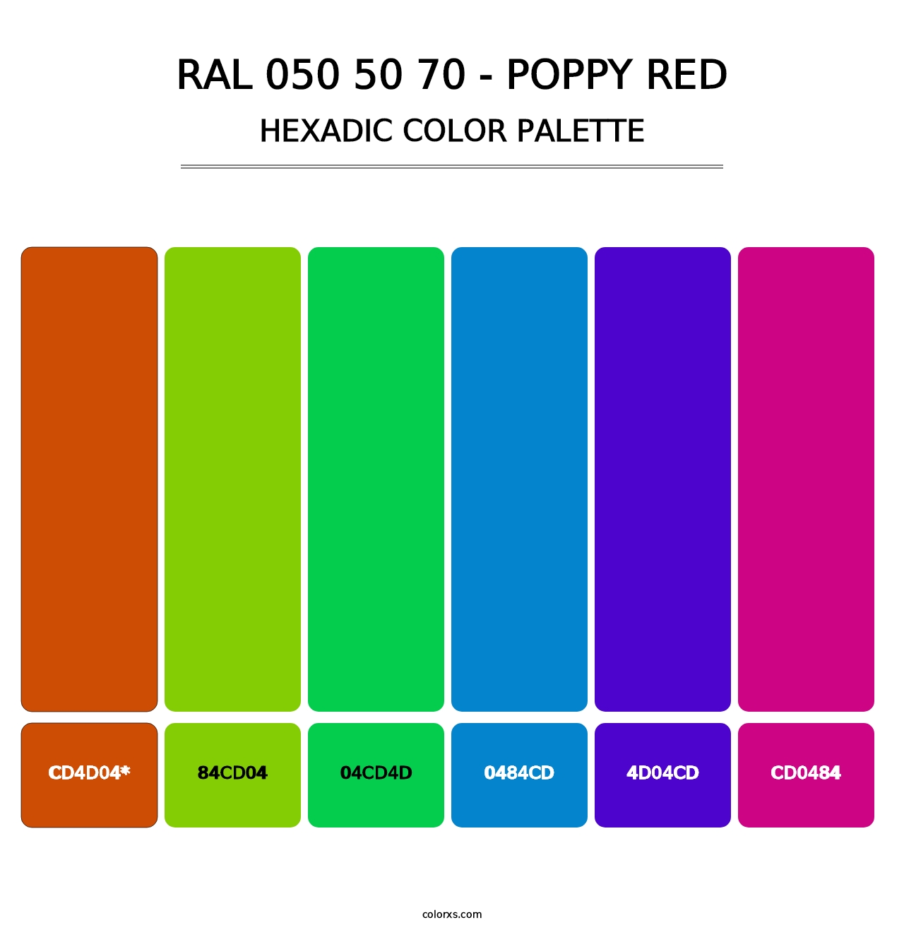 RAL 050 50 70 - Poppy Red - Hexadic Color Palette