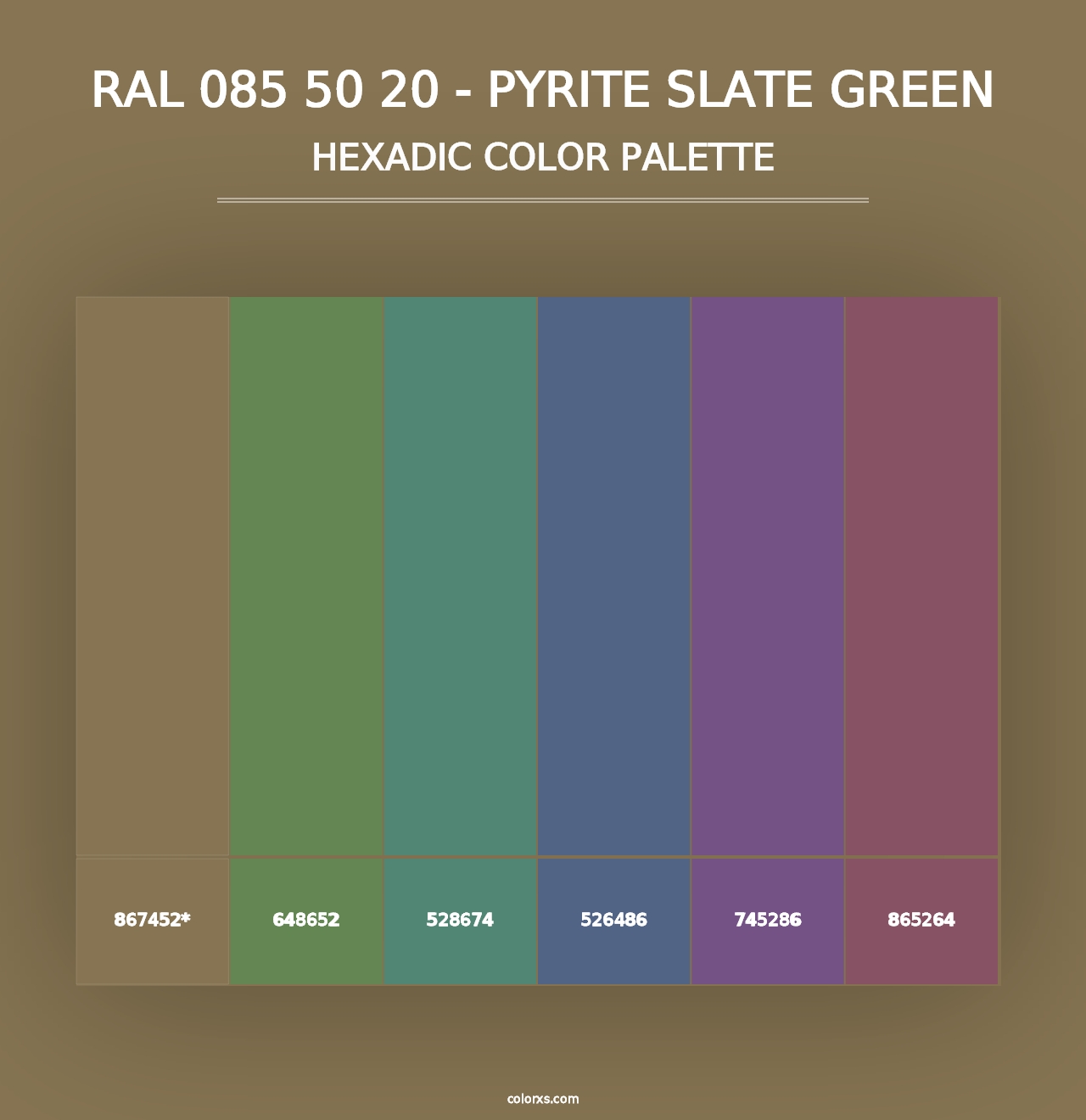 RAL 085 50 20 - Pyrite Slate Green - Hexadic Color Palette